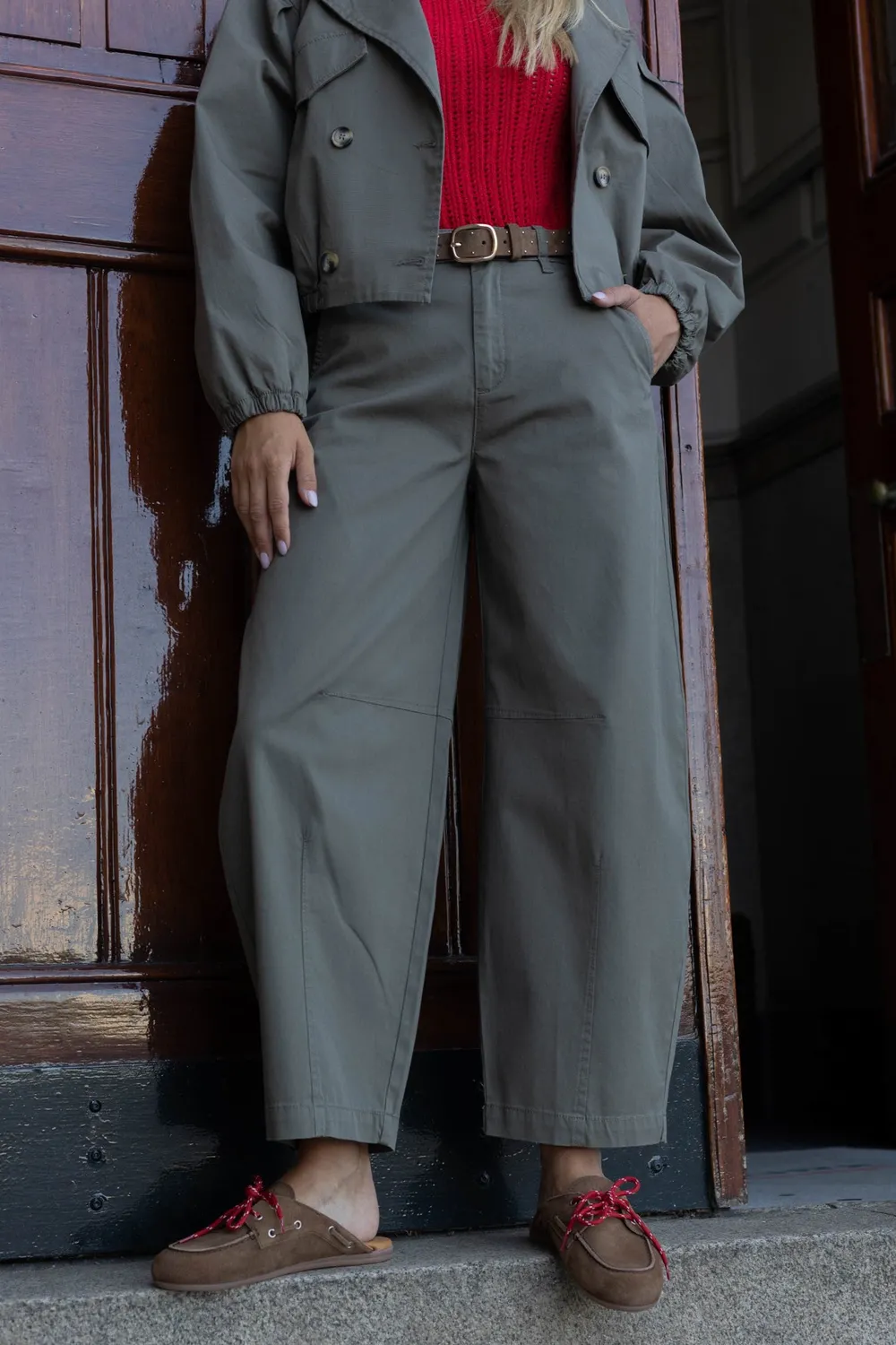 Para Mi Olivia Cargo Twill bukser Dark Olive O-shape