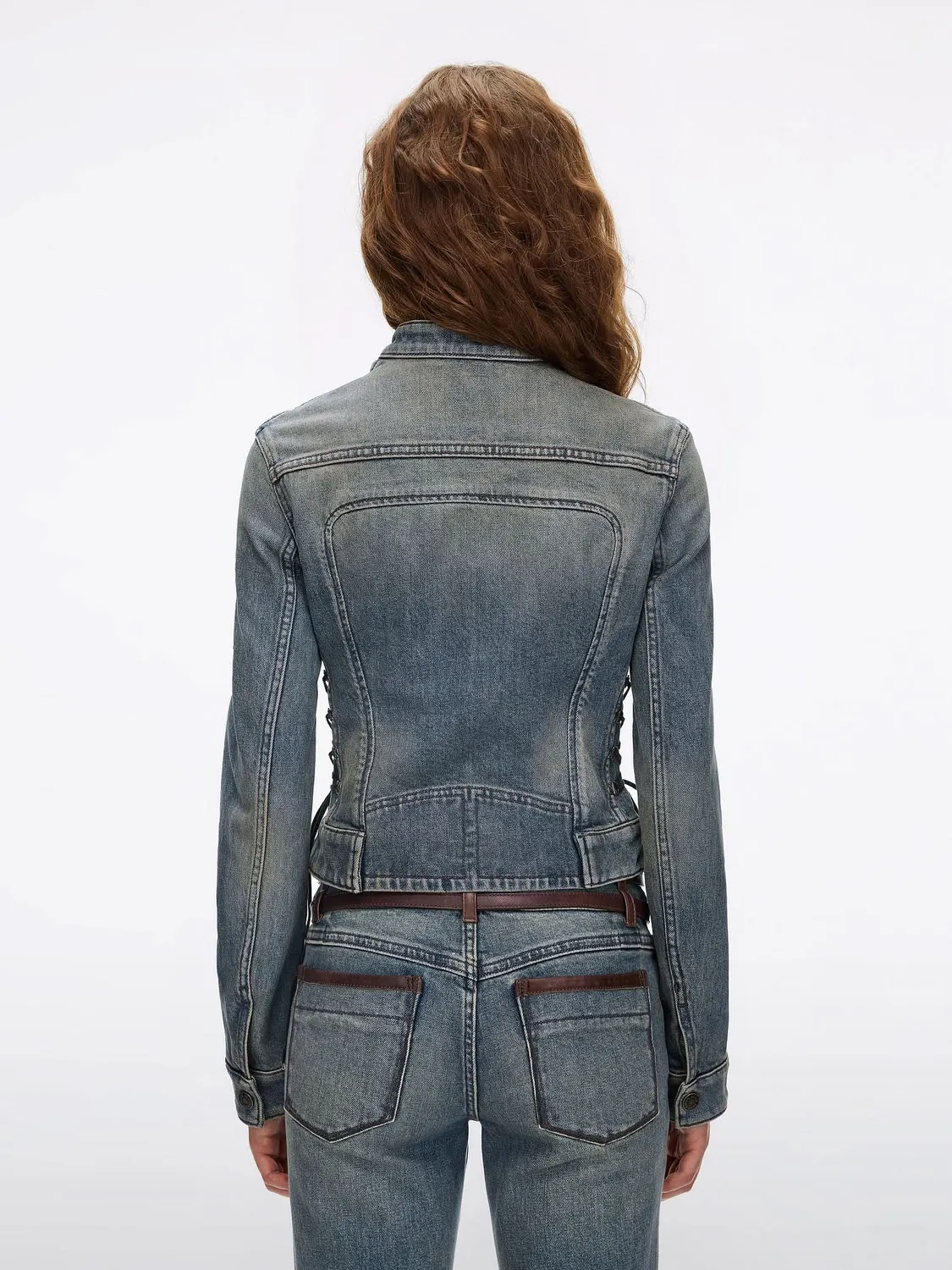 Miss Sixty Lace-Up Denimjakke blue cropped stretch