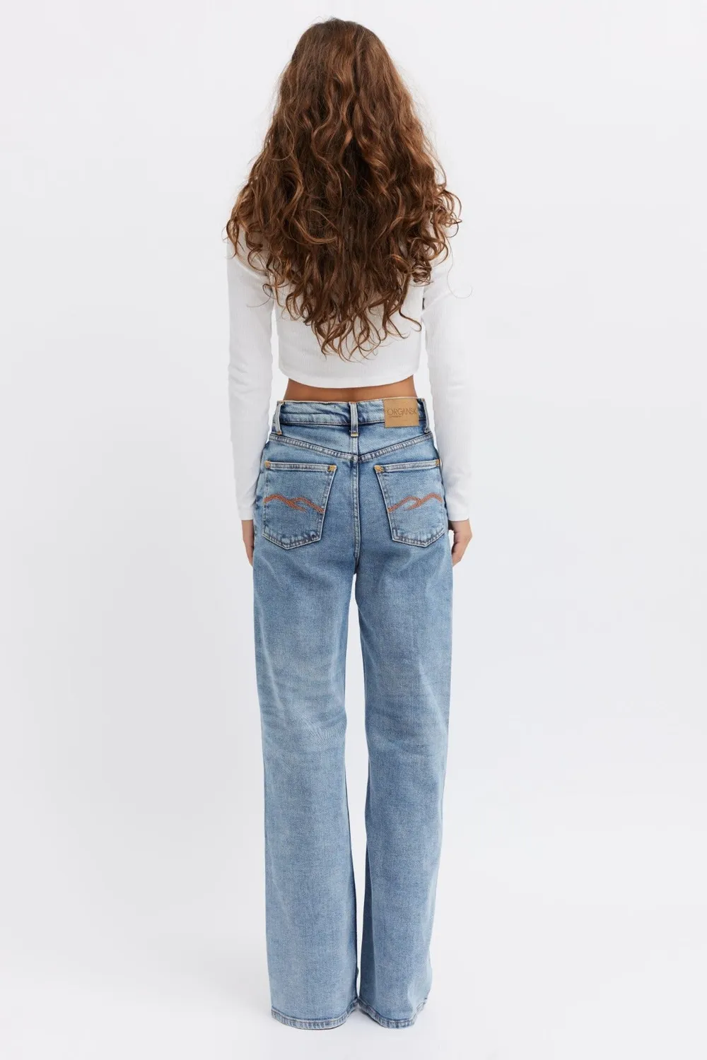 Organsk Wave Bracing Wind jeans wide leg blå stretch