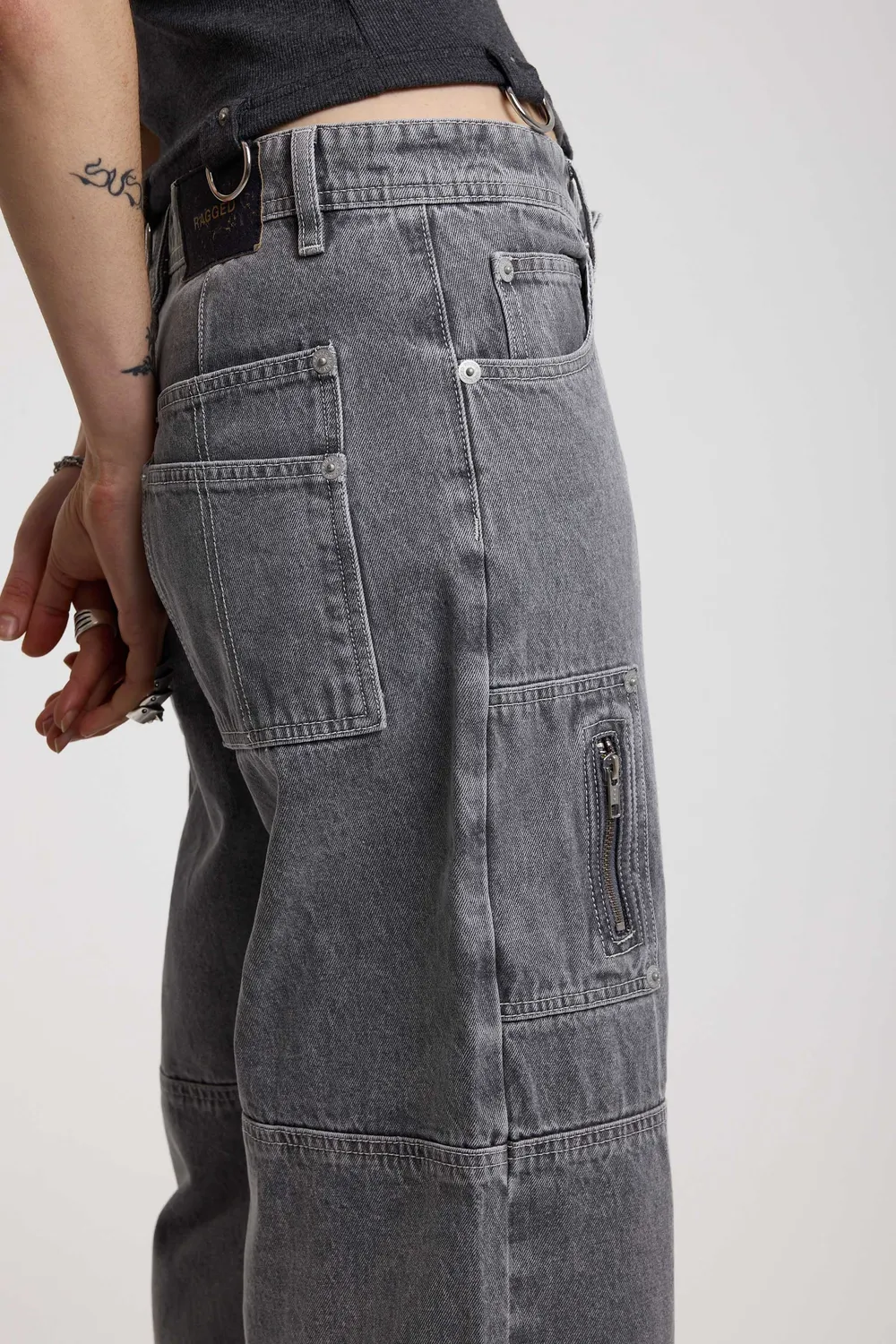 The Ragged Priest Rise Grey baggy jeans 24 grå cropped