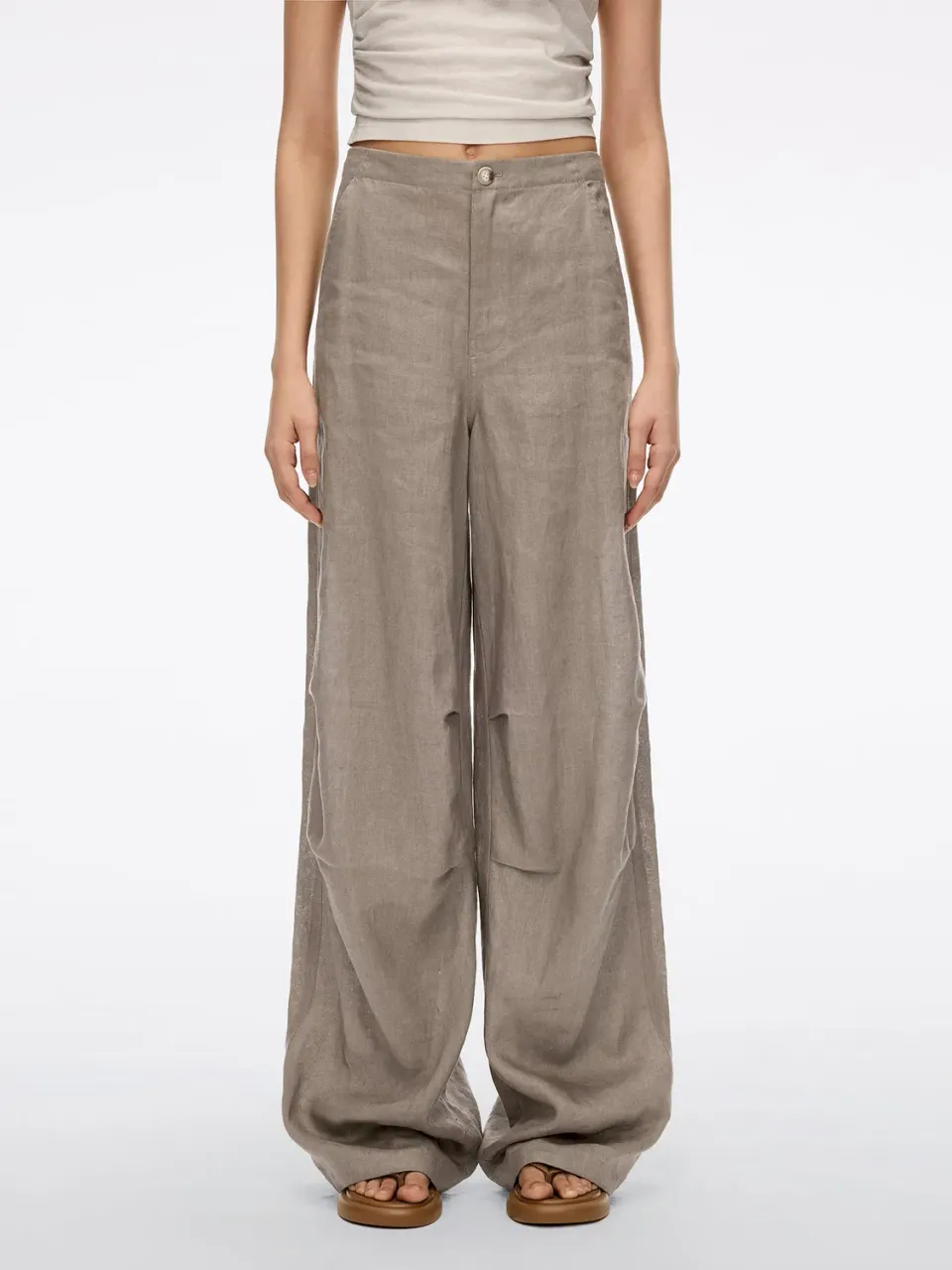 Miss Sixty Linen Wide-Leg Bukser khaki hør