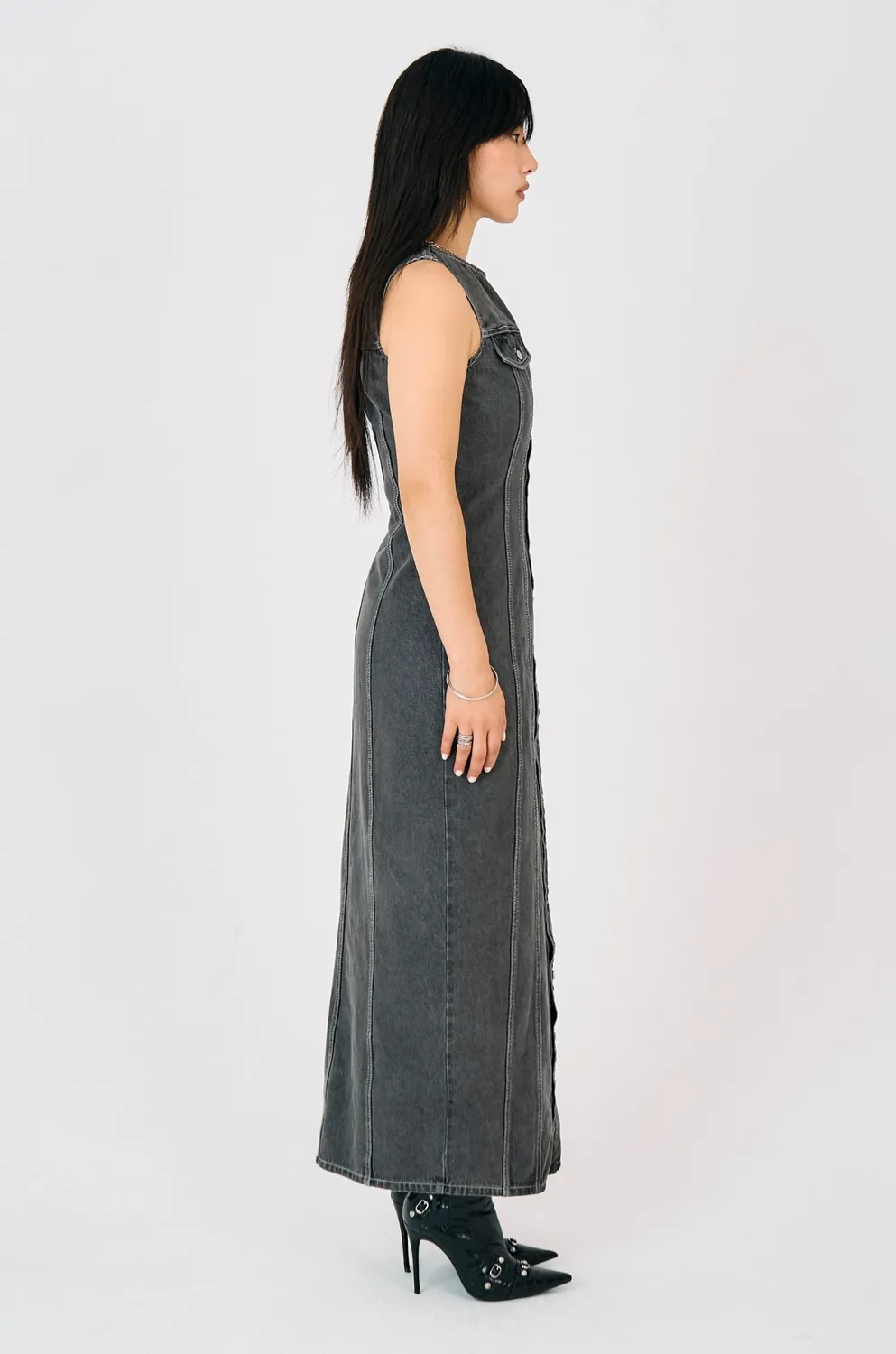 THE RAGGED PRIEST Defence denimkjole grå maxi
