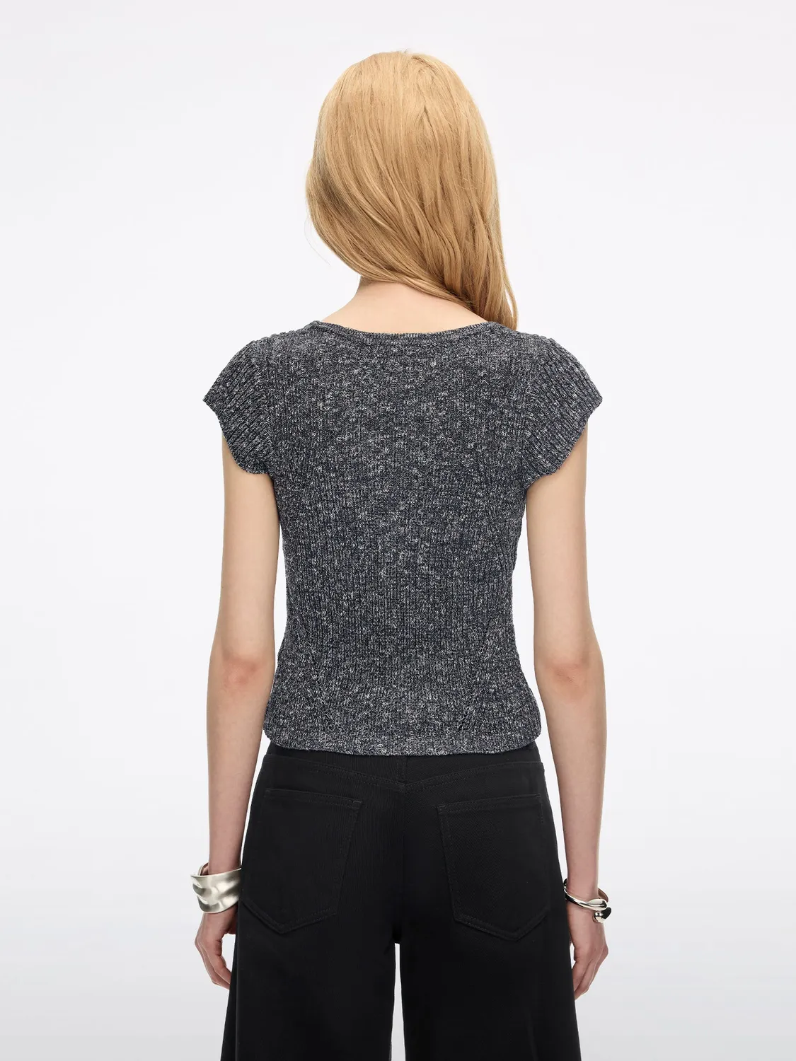 Miss Sixty Shimmer striktrøje sort slim U-hals