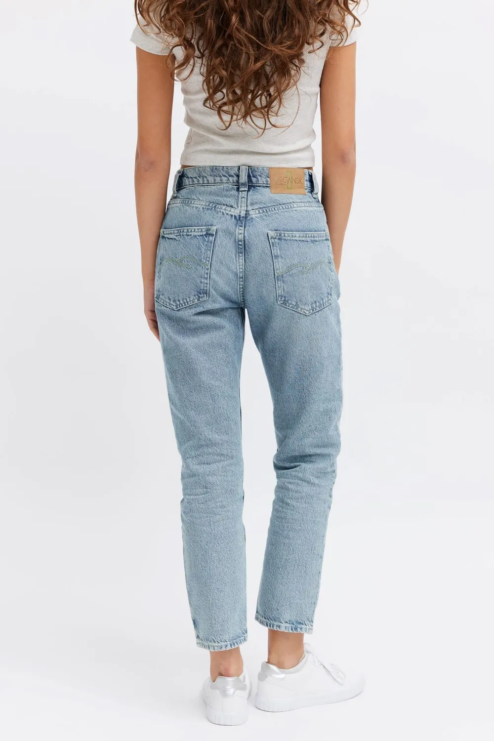 Organsk Aqua Shorty jeans W28 L27 turkis høj talje