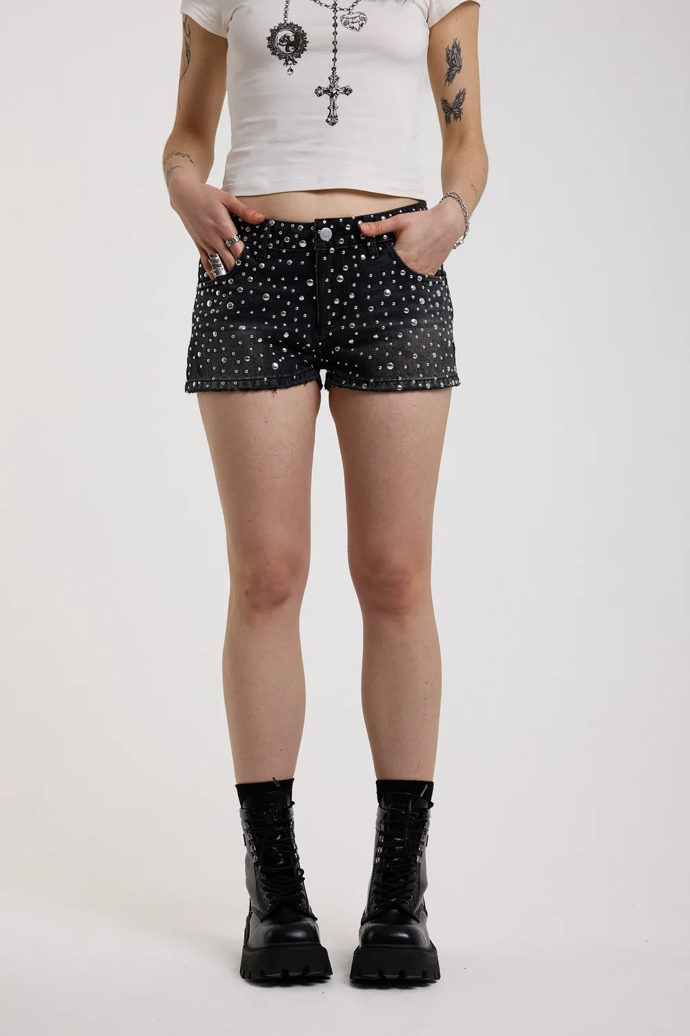 The Ragged Priest Glare denim shorts sort lav talje nitter