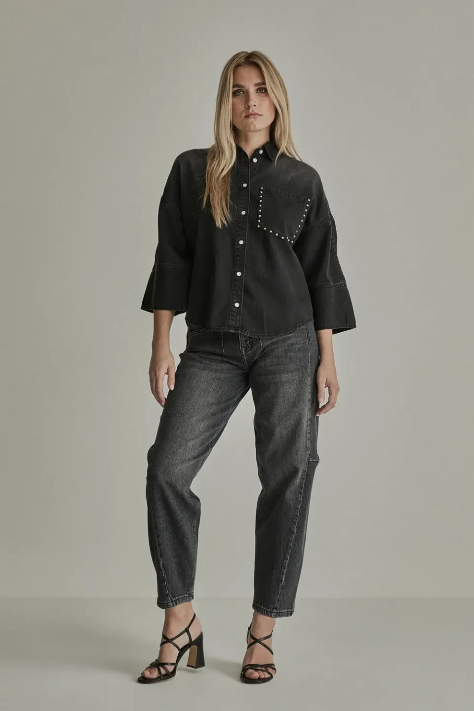 Para Mi Coco jeans Shadow Black barrel ekstra høj talje