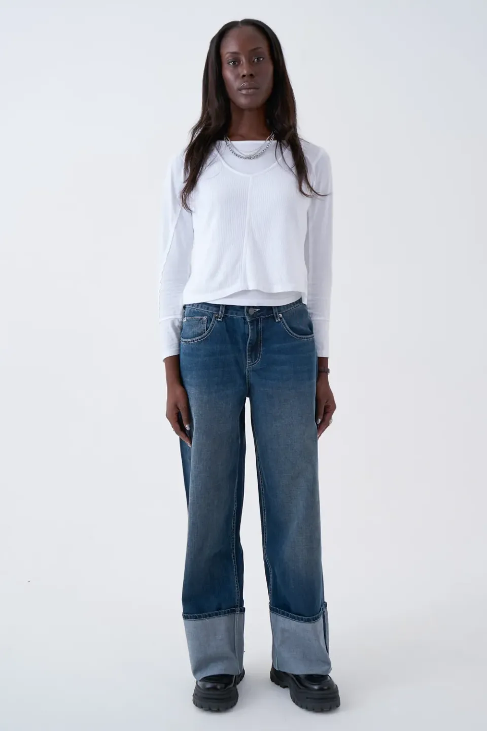 THE RAGGED PRIEST Turn Up Release jeans baggy mellemblå