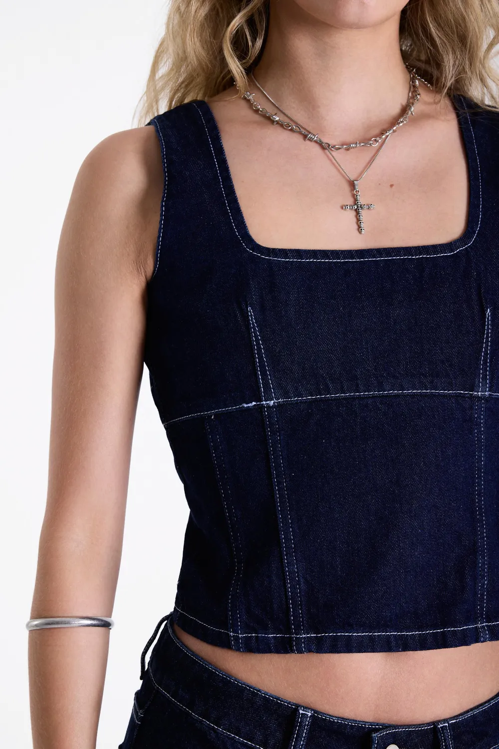 The Ragged Priest Soak Rinse denim korset top 10 mørk indigo
