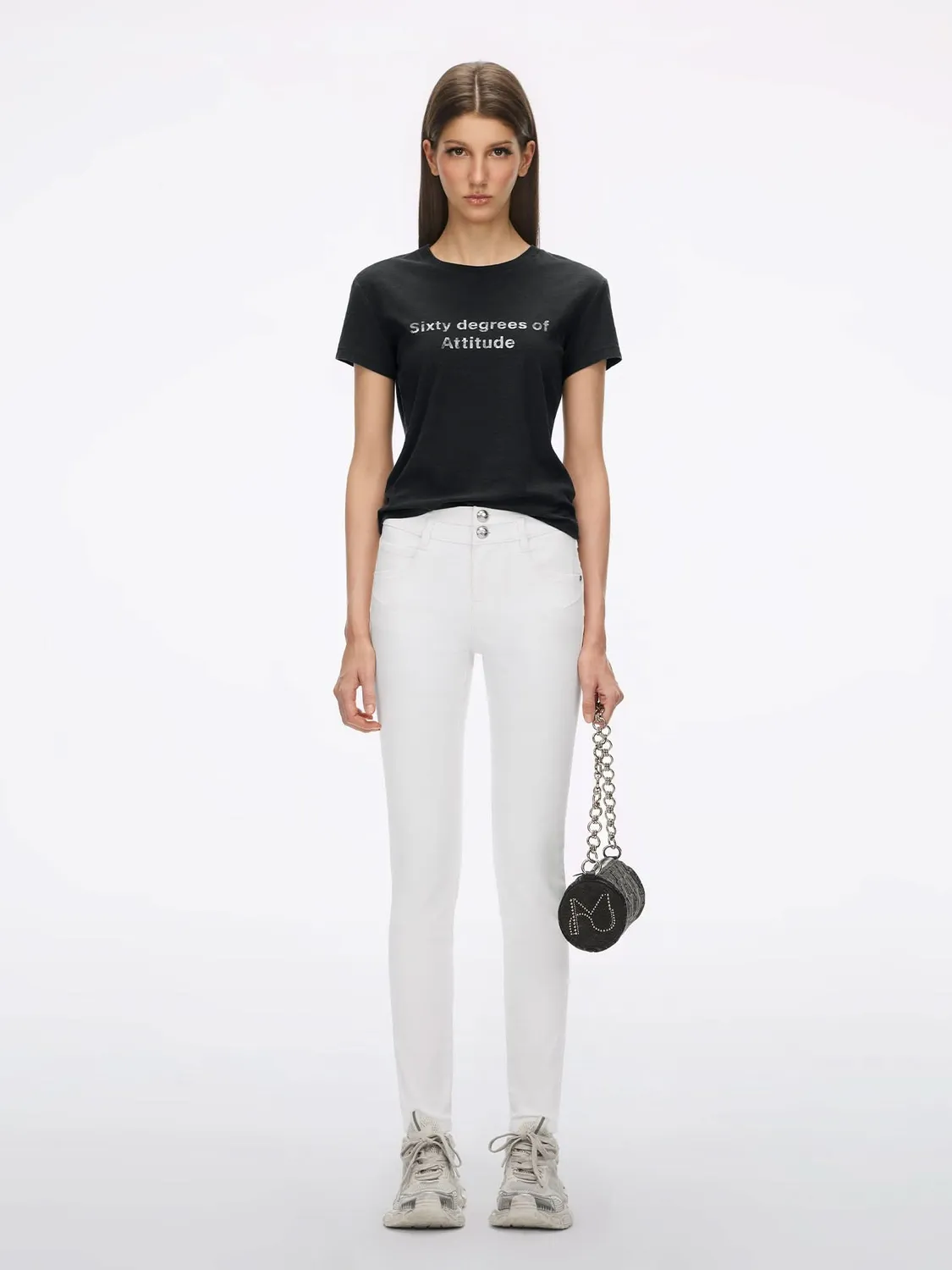 Miss Sixty Printed t-shirt sort slim-fit hør bomuld