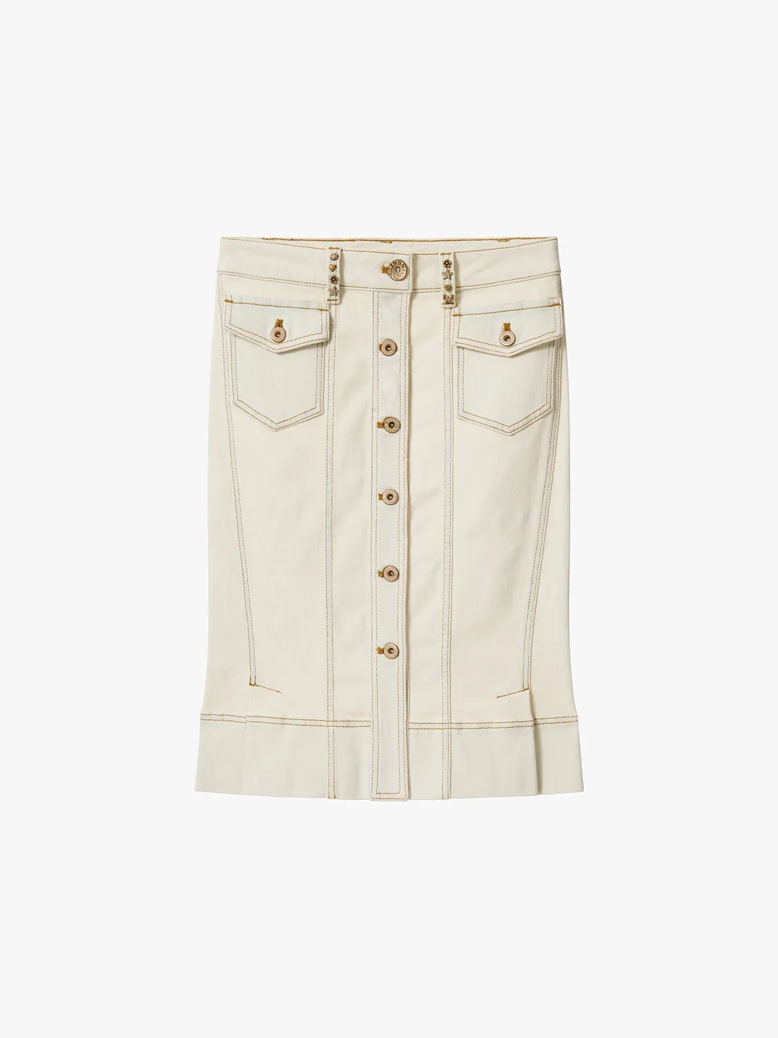Miss Sixty Pearl Feather-Wing denimnederdel butter yellow højtaljet