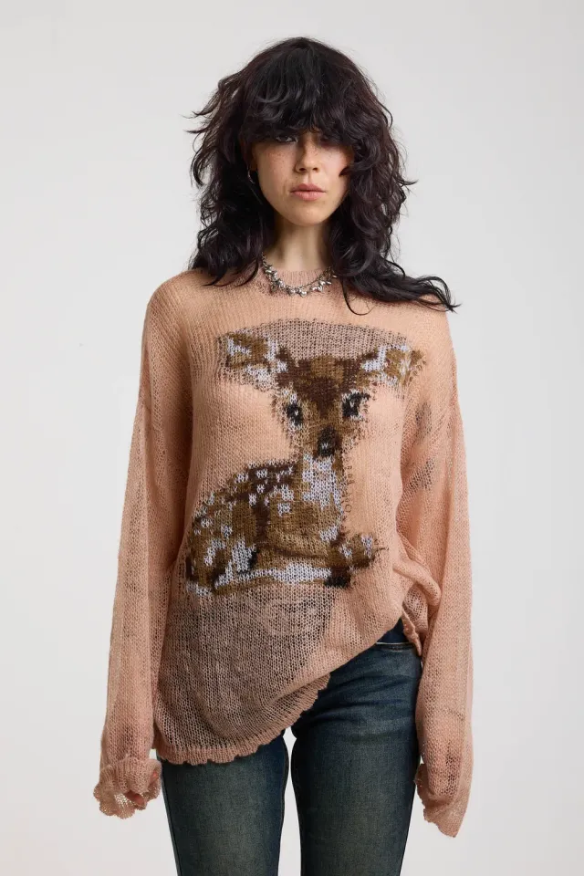 The Ragged Priest Bambi strik sweater lyserød sheer