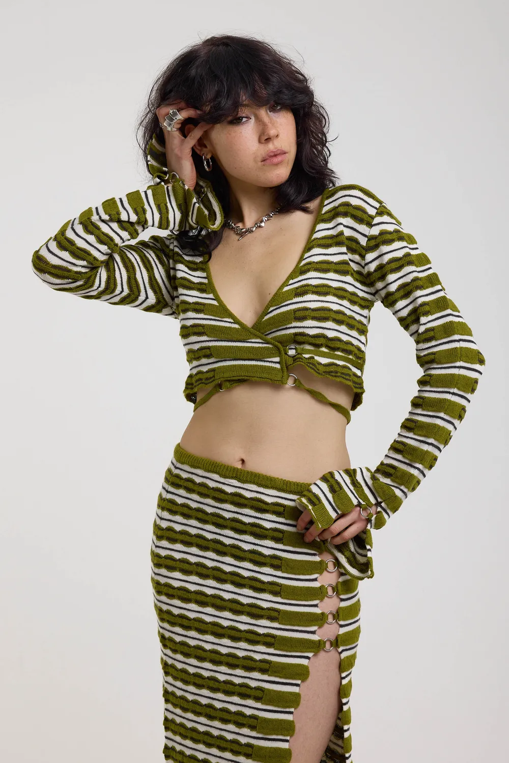 The Ragged Priest Singe Grunge Stripe slå-om top