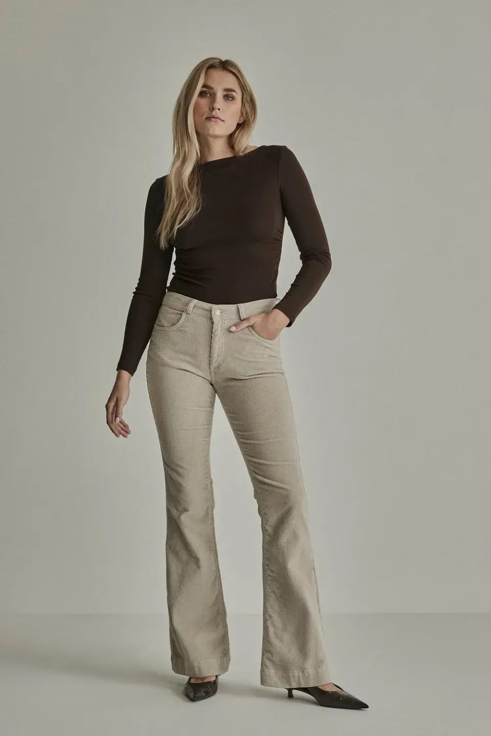 Para Mi Jade fløjlsbukser ivory grey bootcut