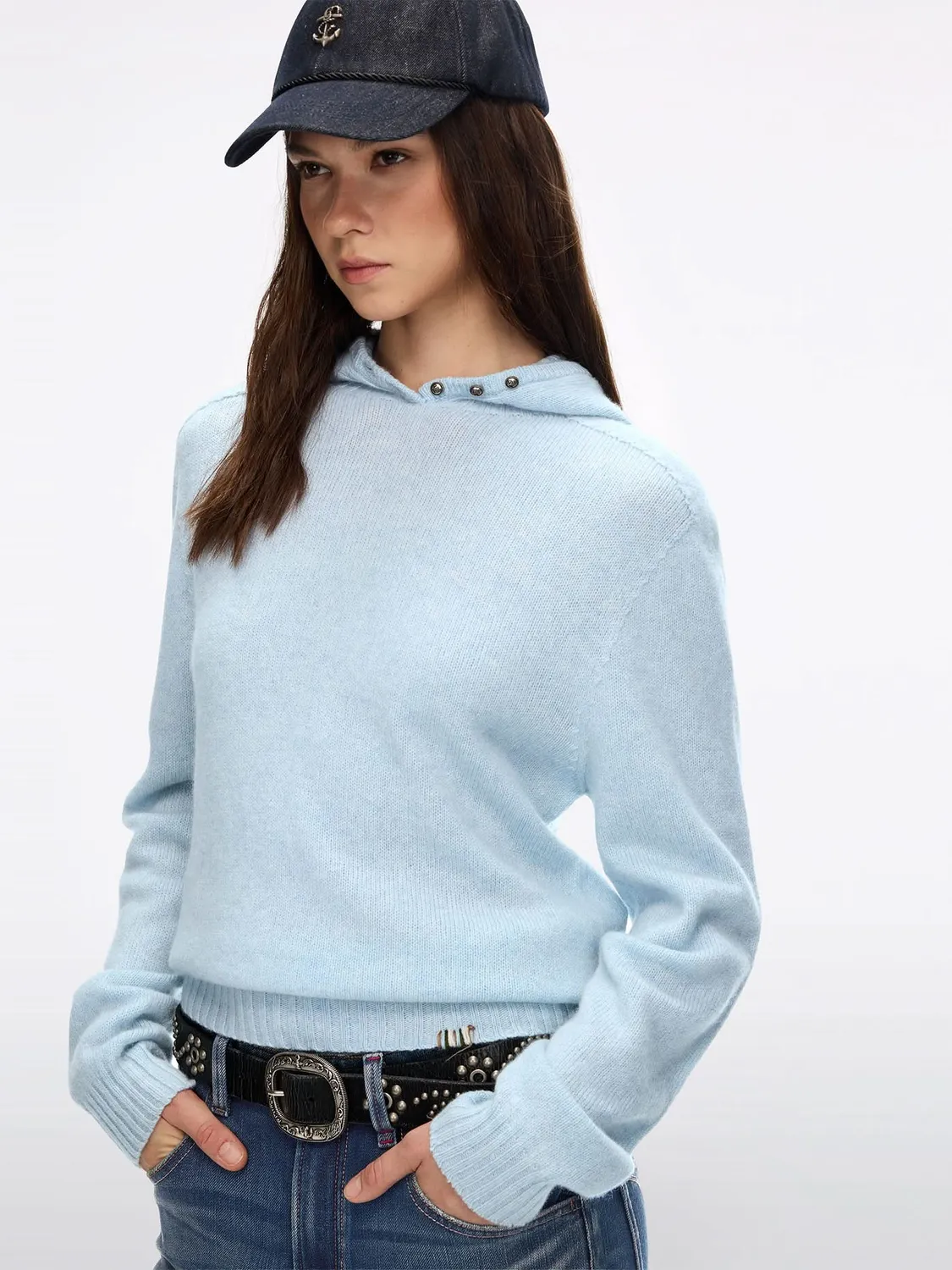 Miss Sixty Hooded Wool Knit Top striktrøje brun merino
