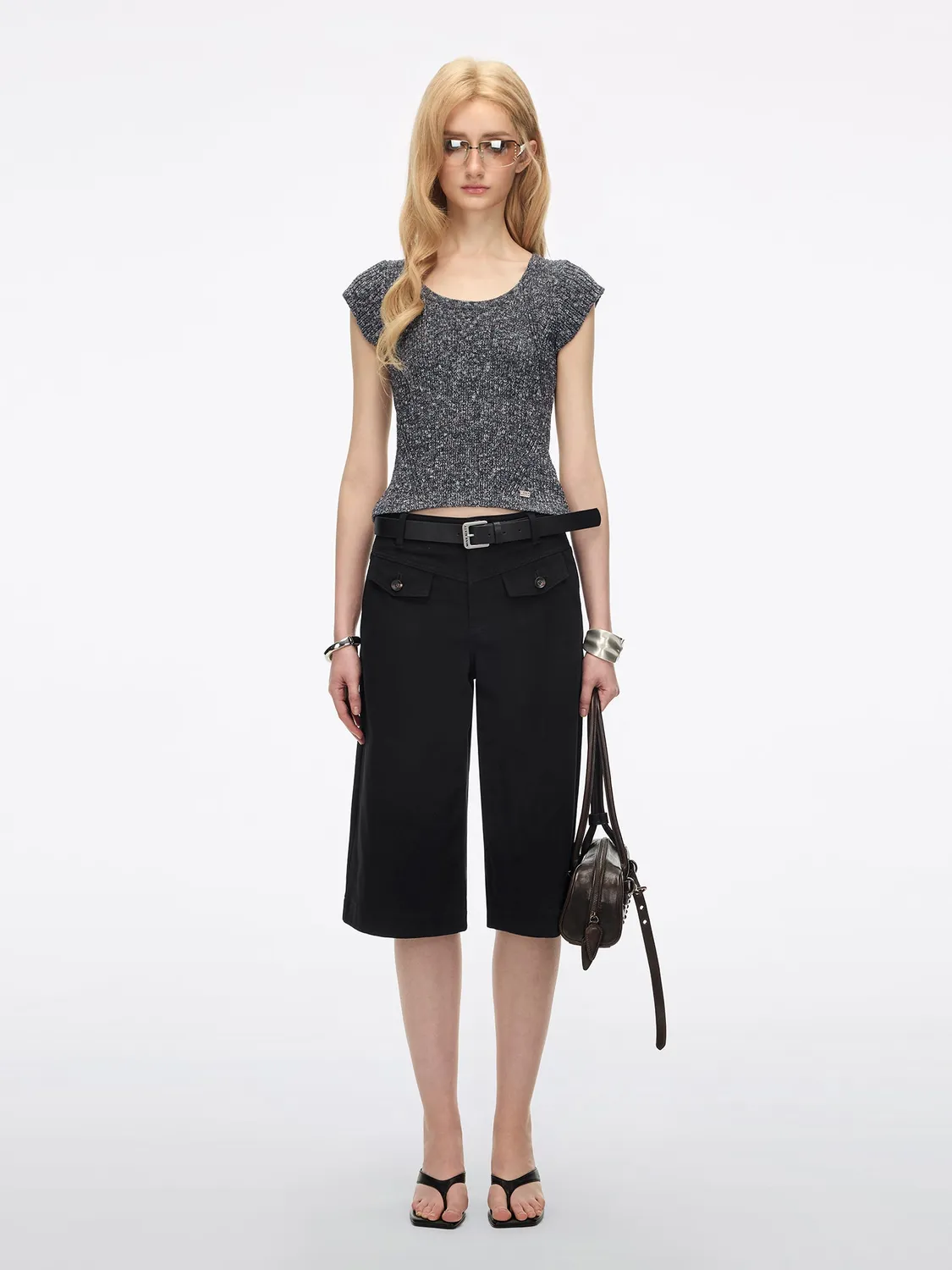 Miss Sixty Shimmer striktrøje sort slim U-hals