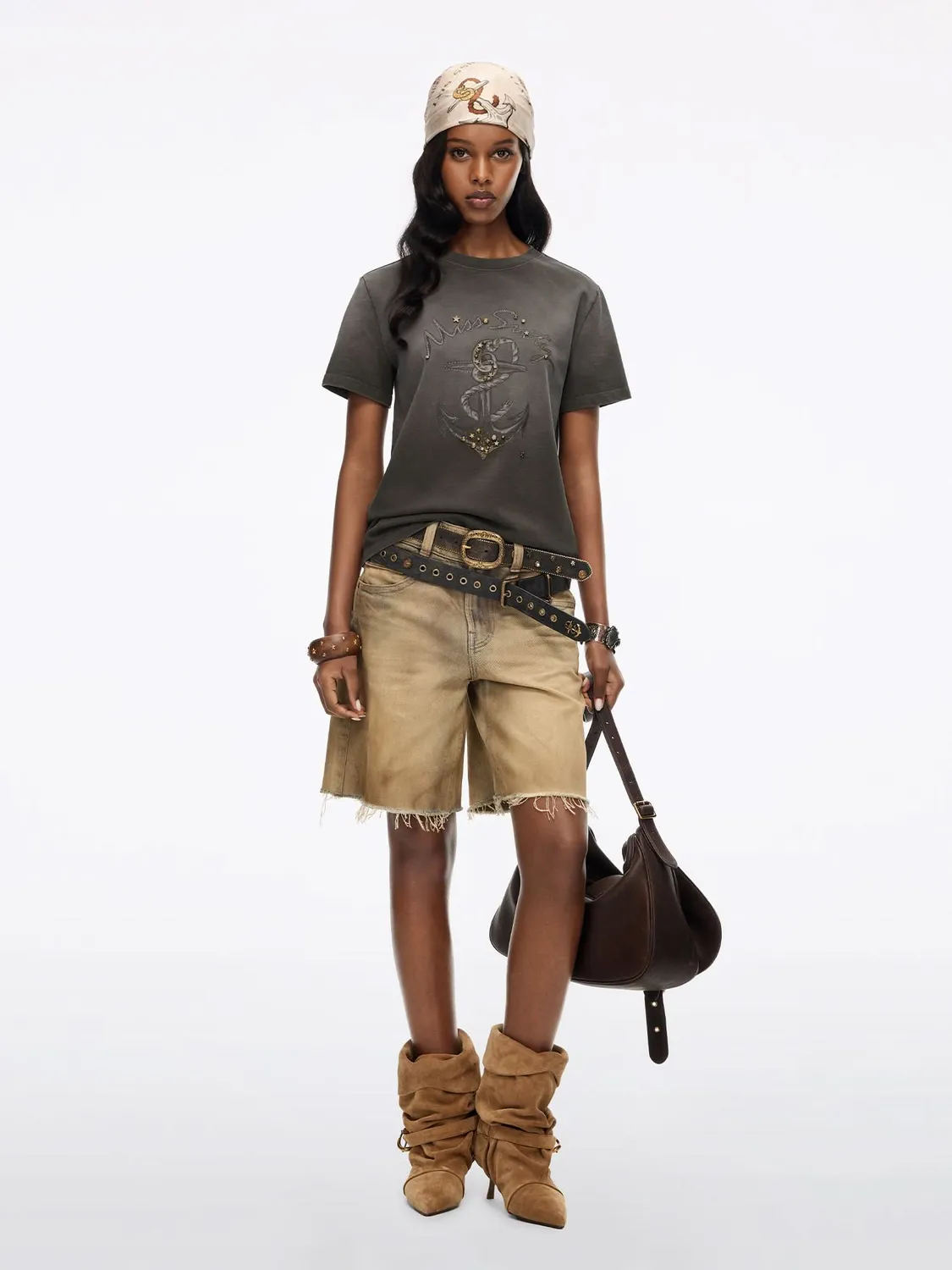 Miss Sixty Studded Graphic t-shirt grå – bomuld nitter