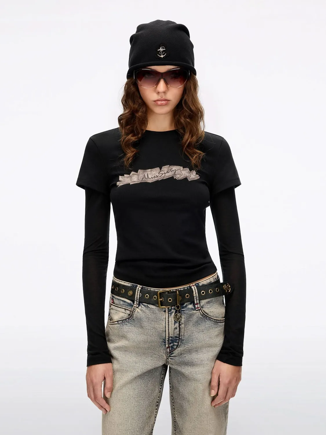 Miss Sixty Layered t-shirt sort kontrastprint
