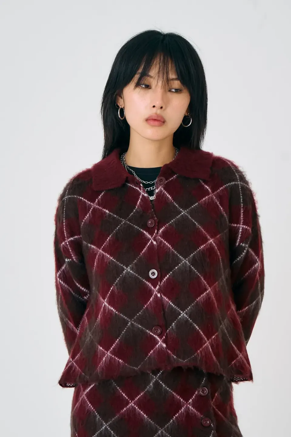 The Ragged Priest Manor cardigan argyle strik bordeaux
