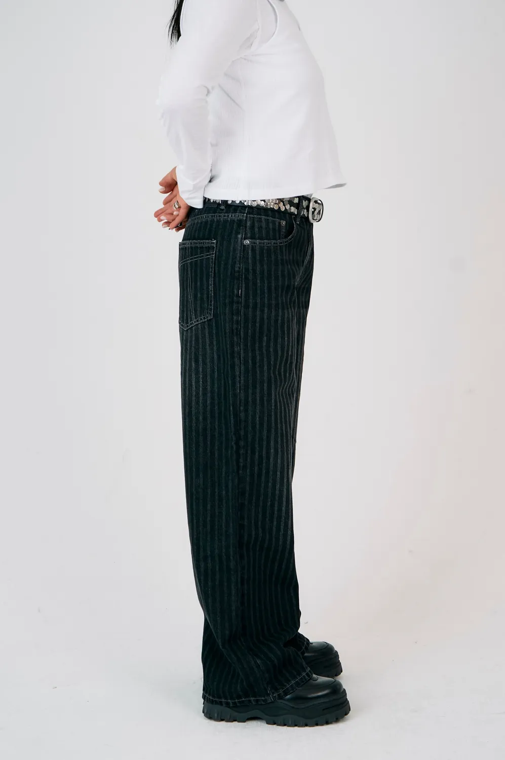 The Ragged Priest Wilder Release jeans grå pinstripe