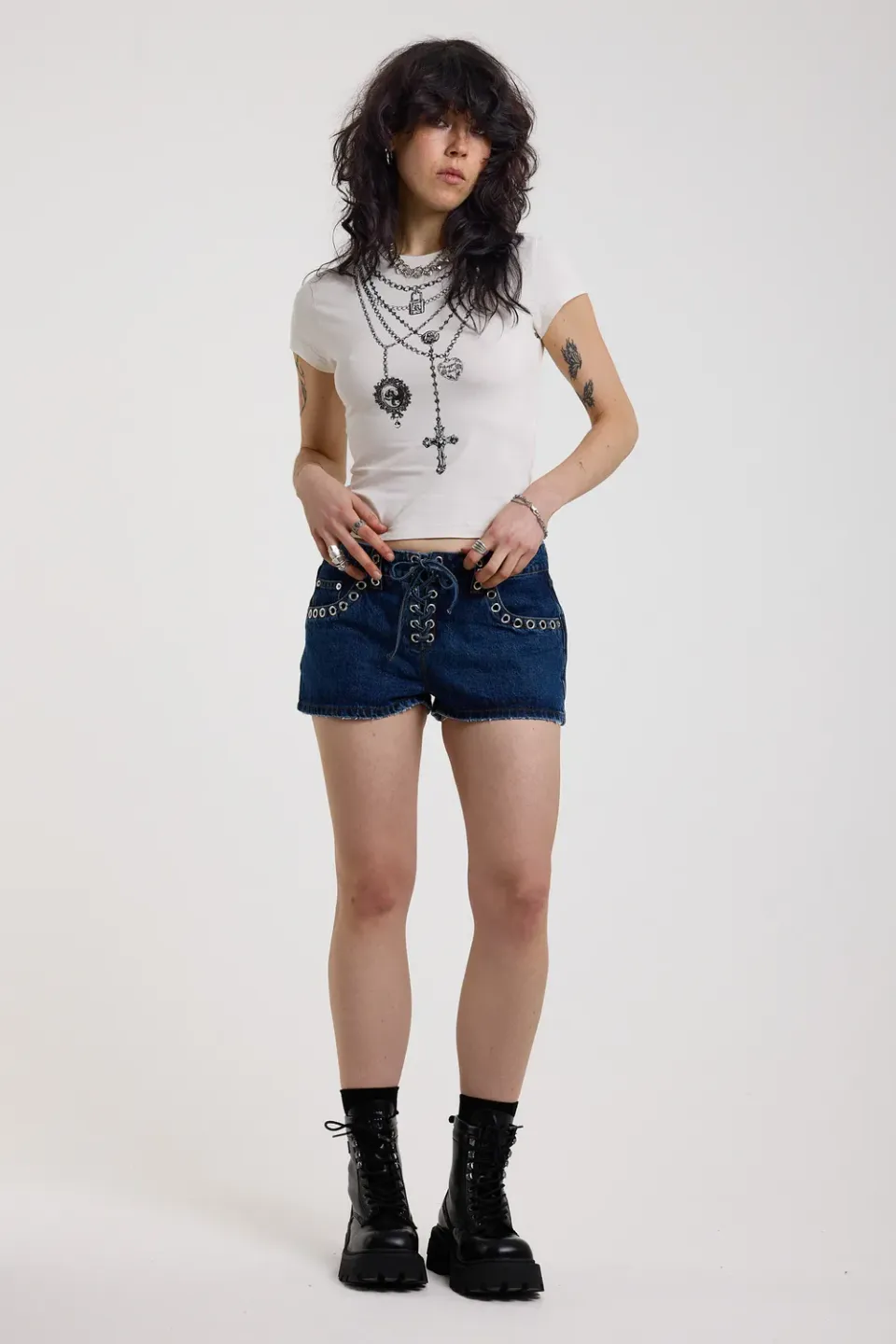 THE RAGGED PRIEST Solstice denimshorts rinse snøre
