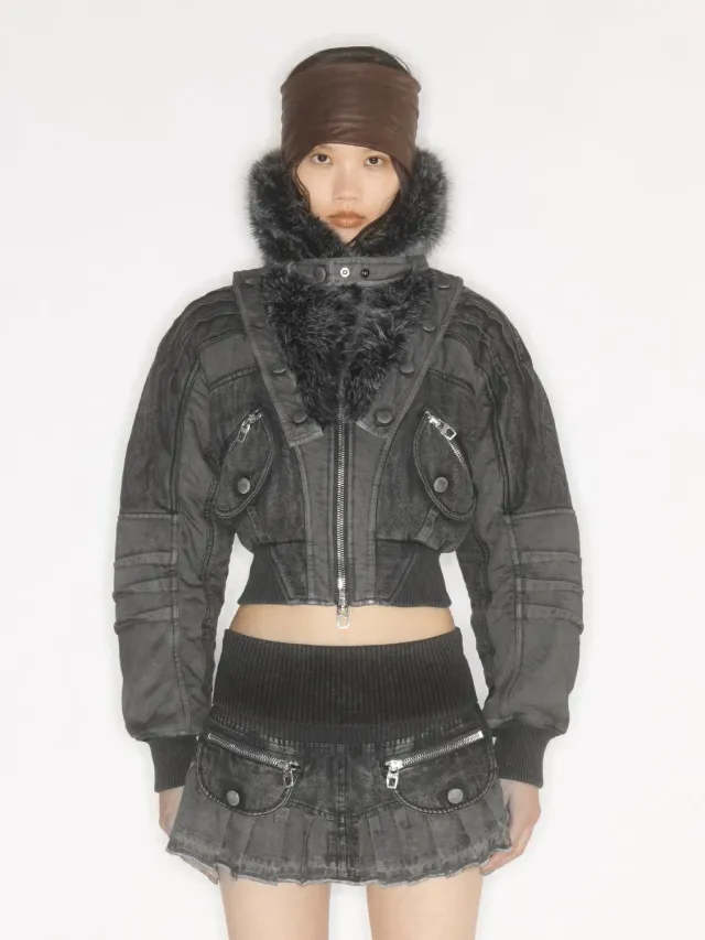 Miss Sixty Lapel Collar jakke sort vatteret