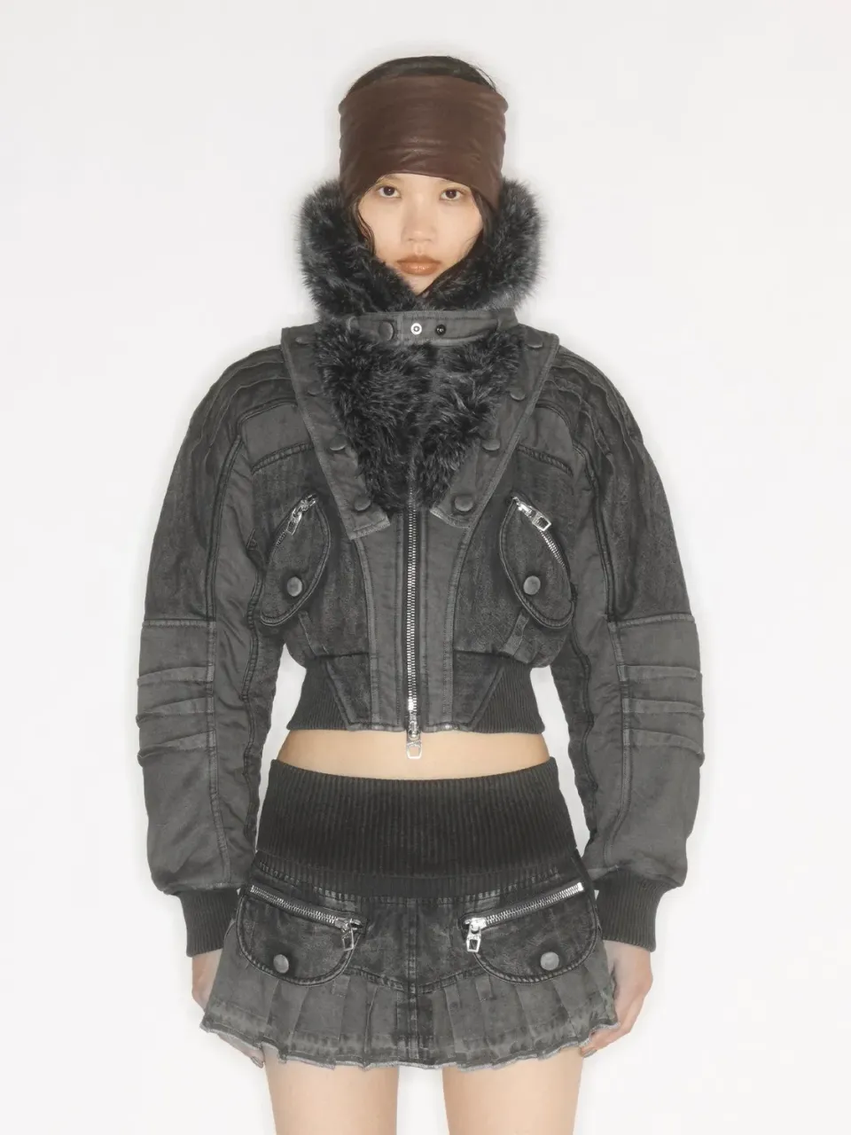 Miss Sixty Lapel Collar jakke sort vatteret