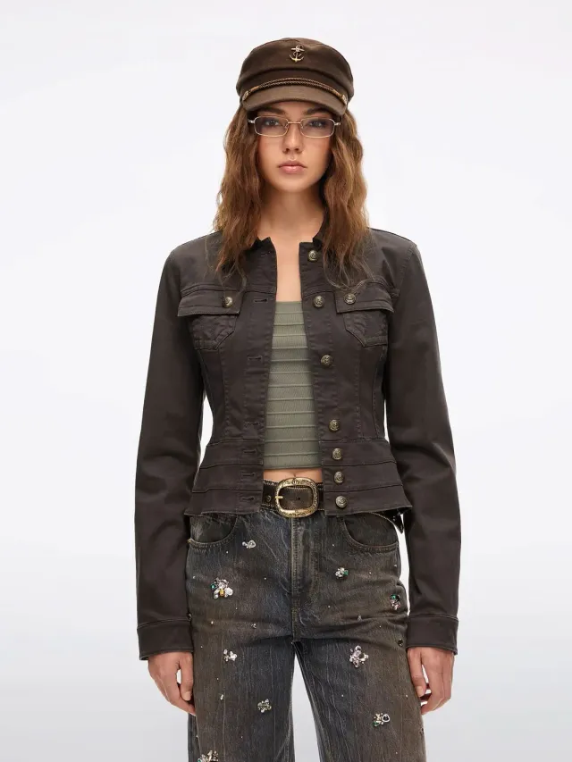 Miss Sixty Leather-Buckle jakke fuscous brown stretch