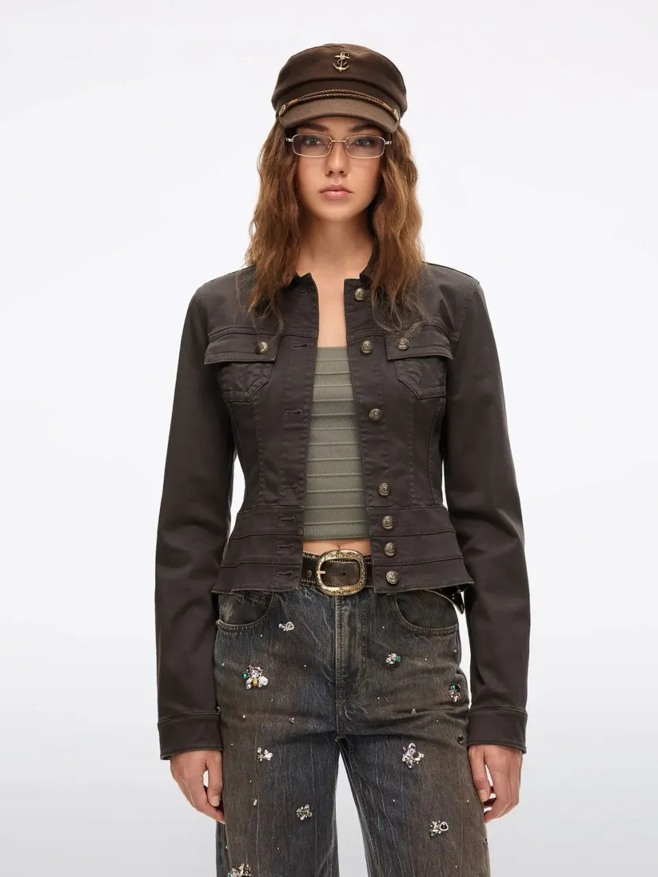 Miss Sixty Leather-Buckle jakke fuscous brown stretch