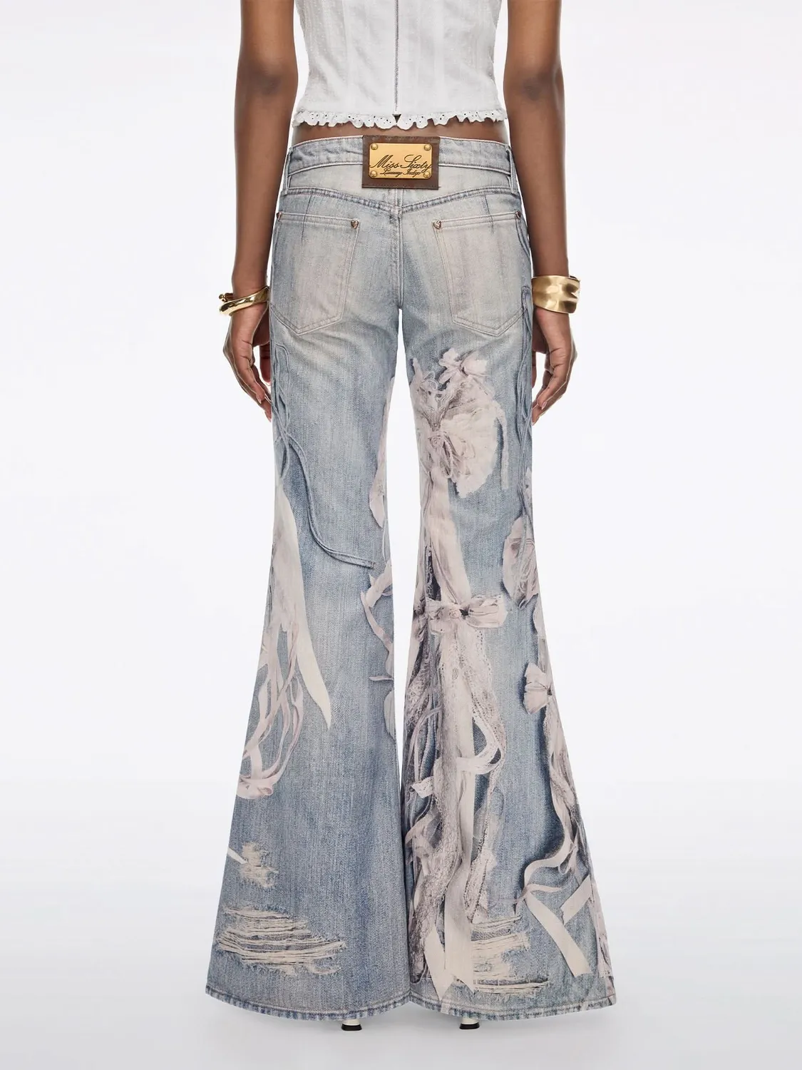 Miss Sixty Black Label flare jeans lyseblå print