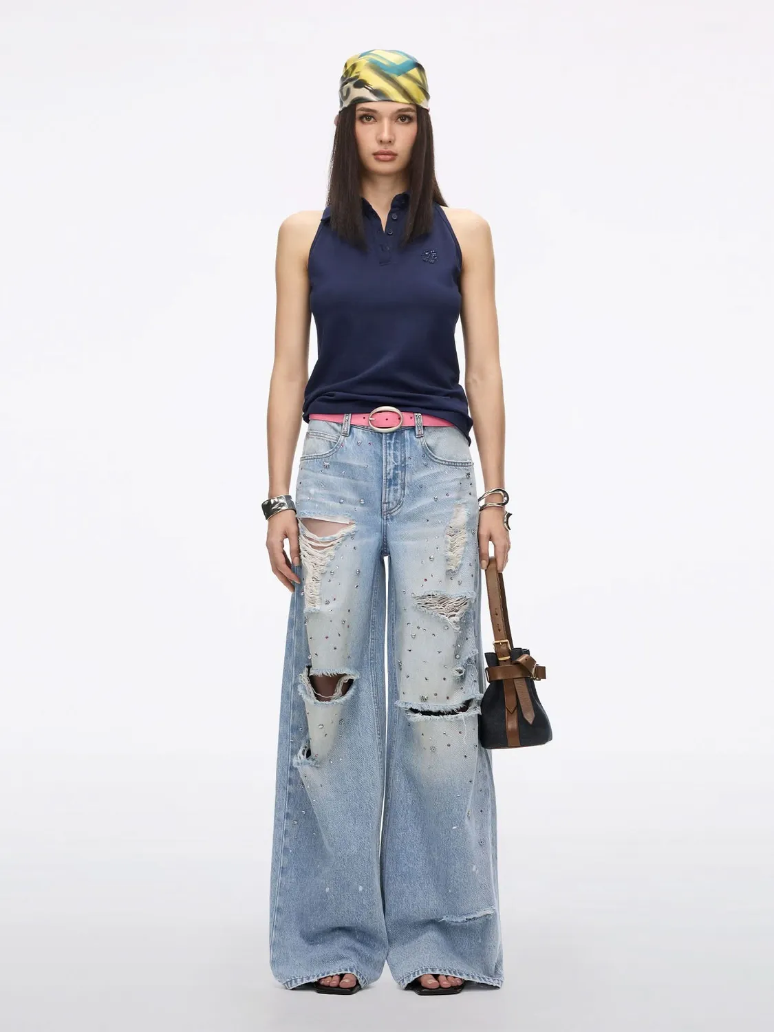 Miss Sixty Rhinestone straight jeans middle blue huller