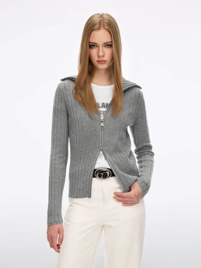 Miss Sixty Knit Cardigan heather grey uld lynlås