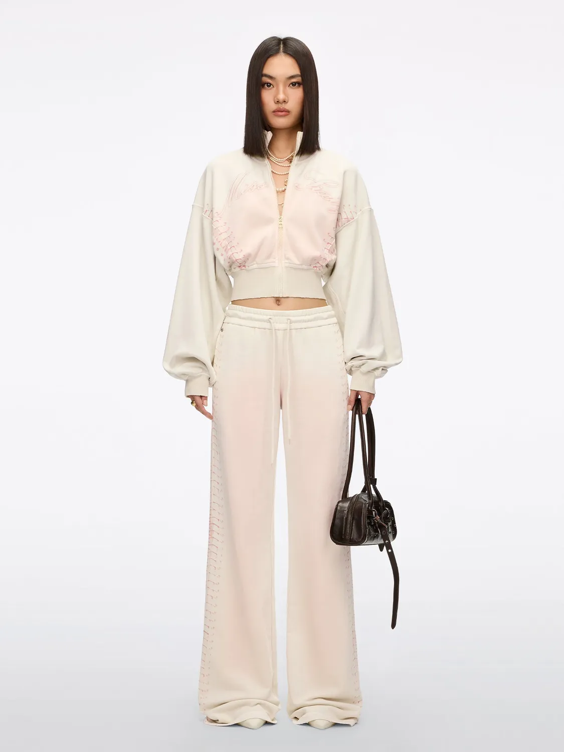 Miss Sixty Tie-Waist Wide-Leg bukser ivory med bindebælte