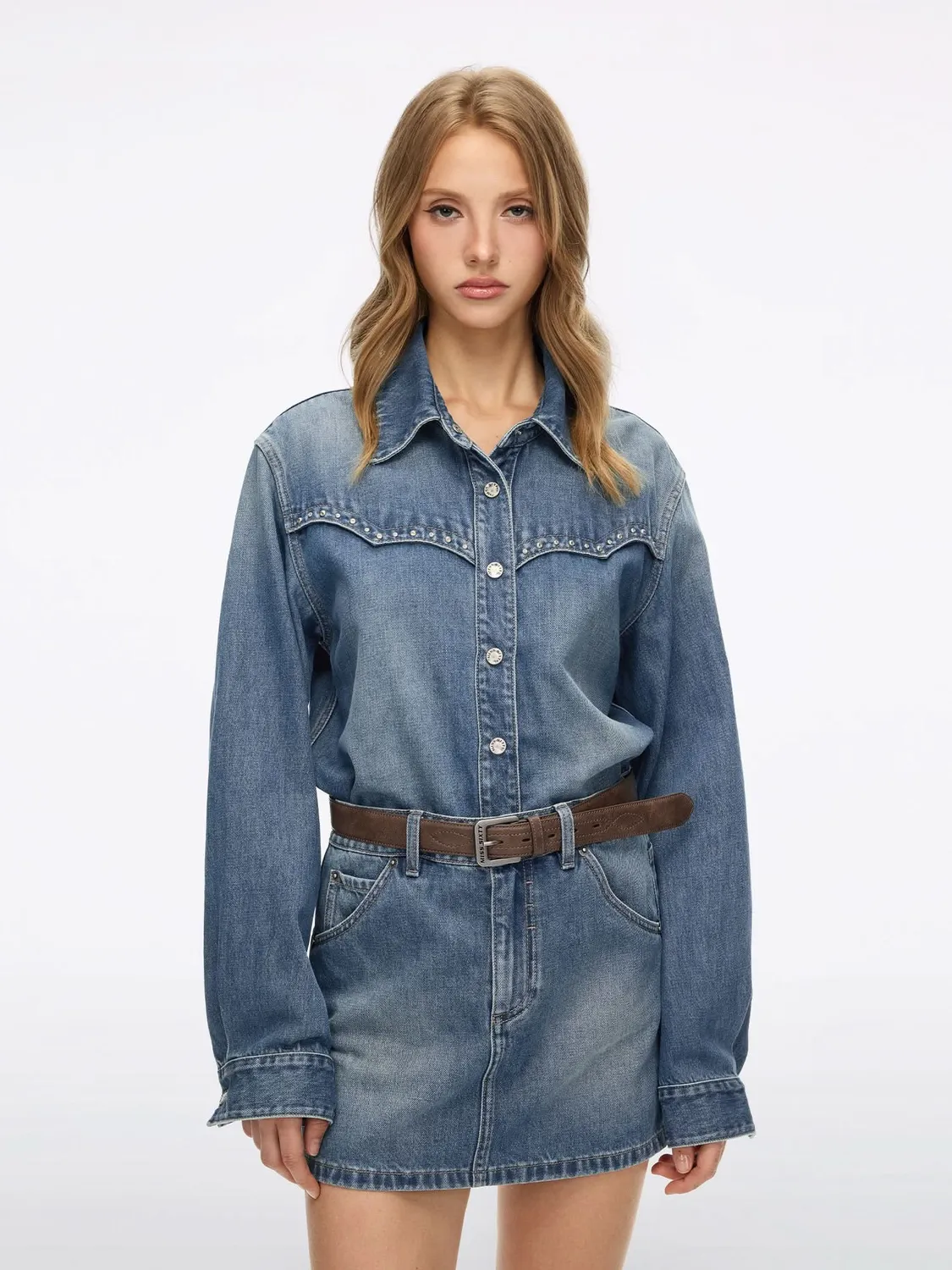 Miss Sixty Belted denimkjole mørkeblå bomuld
