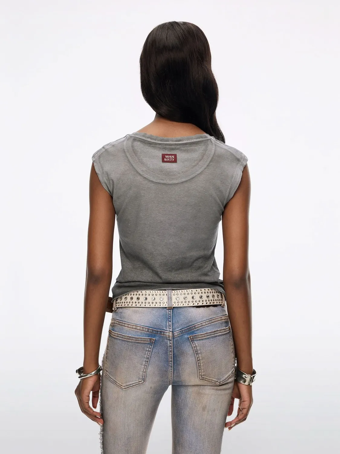 Miss Sixty Faded ærmeløs t-shirt lysegrå bomuld-hør