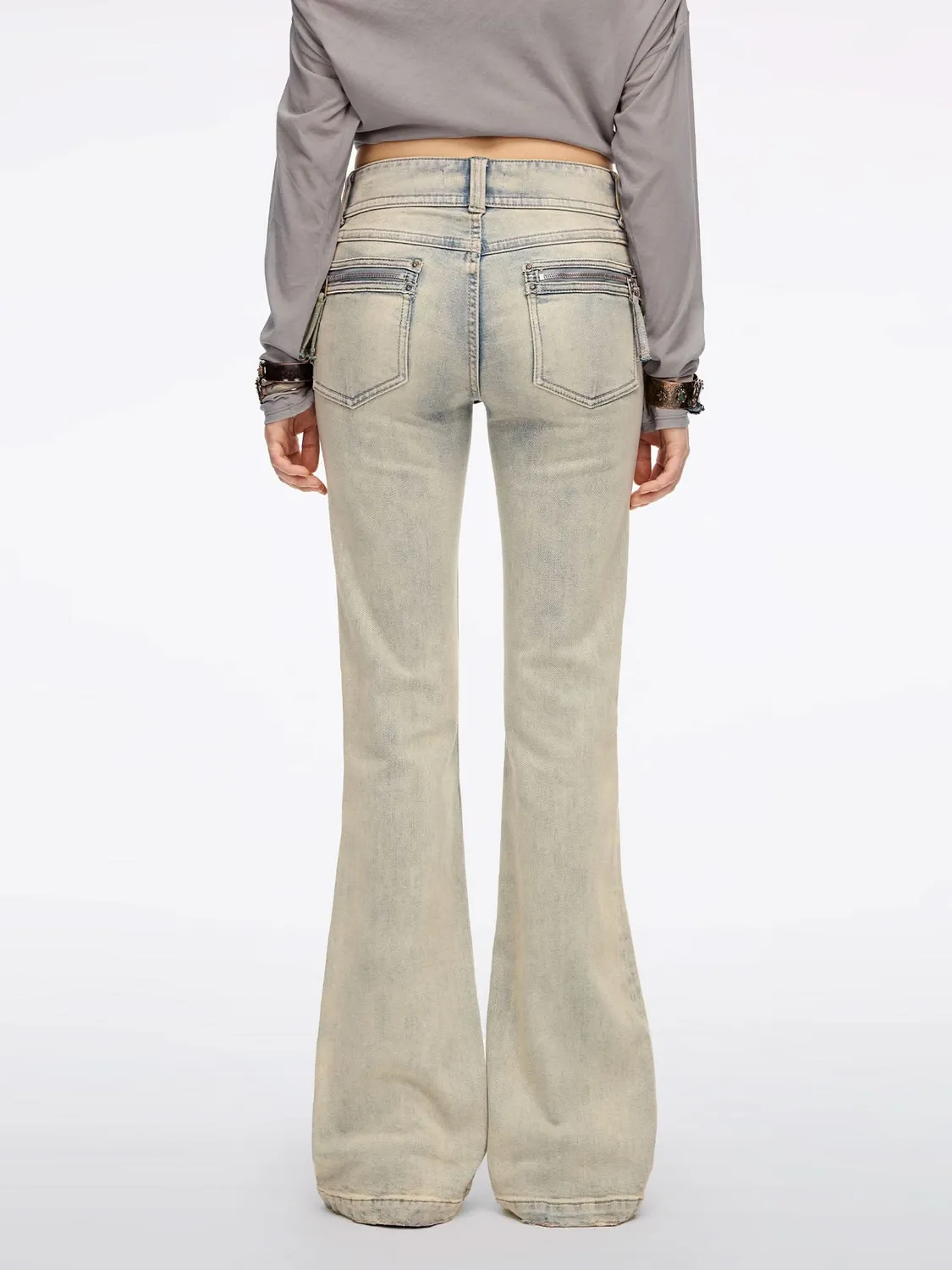 Miss Sixty Distressed Flare Jeans lysegråblå stretch