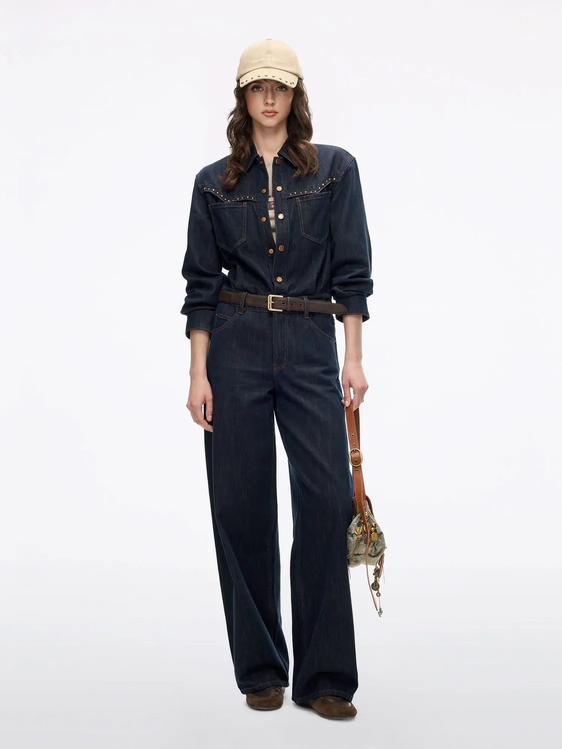 Miss Sixty denim buksedragt middle blue med bælte