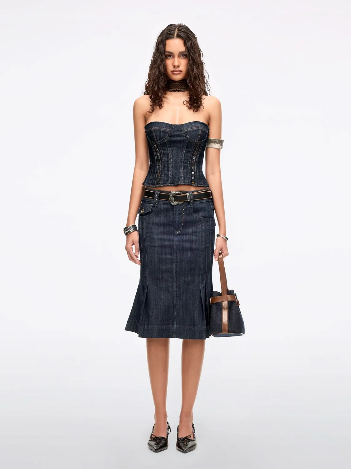 Miss Sixty Mermaid denimnederdel mørkeblå midi