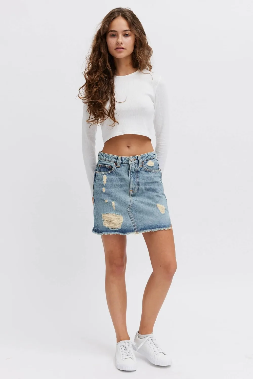 Organsk Oxygen nederdel denim lyseblå slidt
