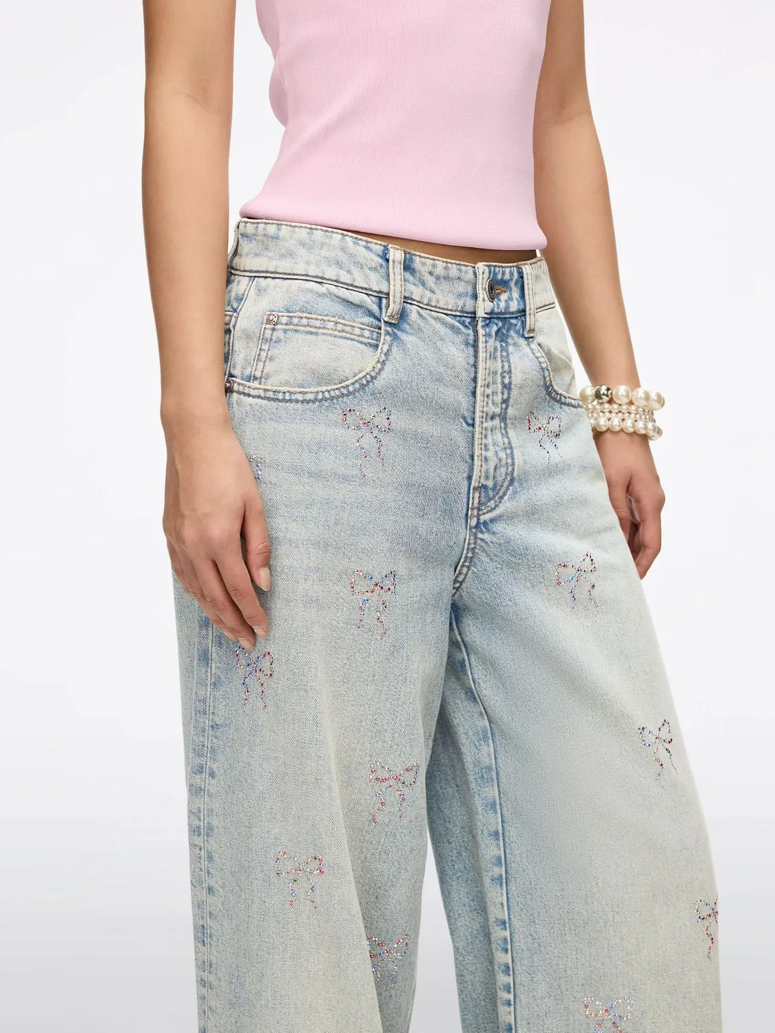 Miss Sixty straight jeans blå med sløjfe rhinstene