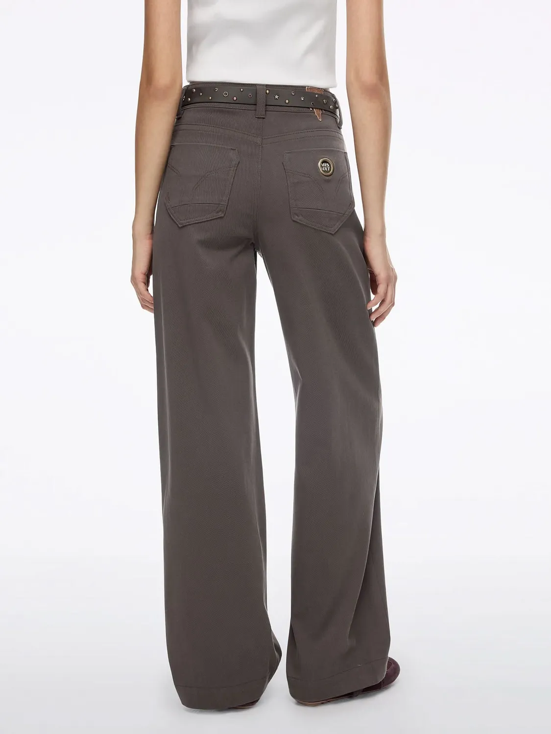 Miss Sixty Belted Wide-Leg bukser brun med nitter
