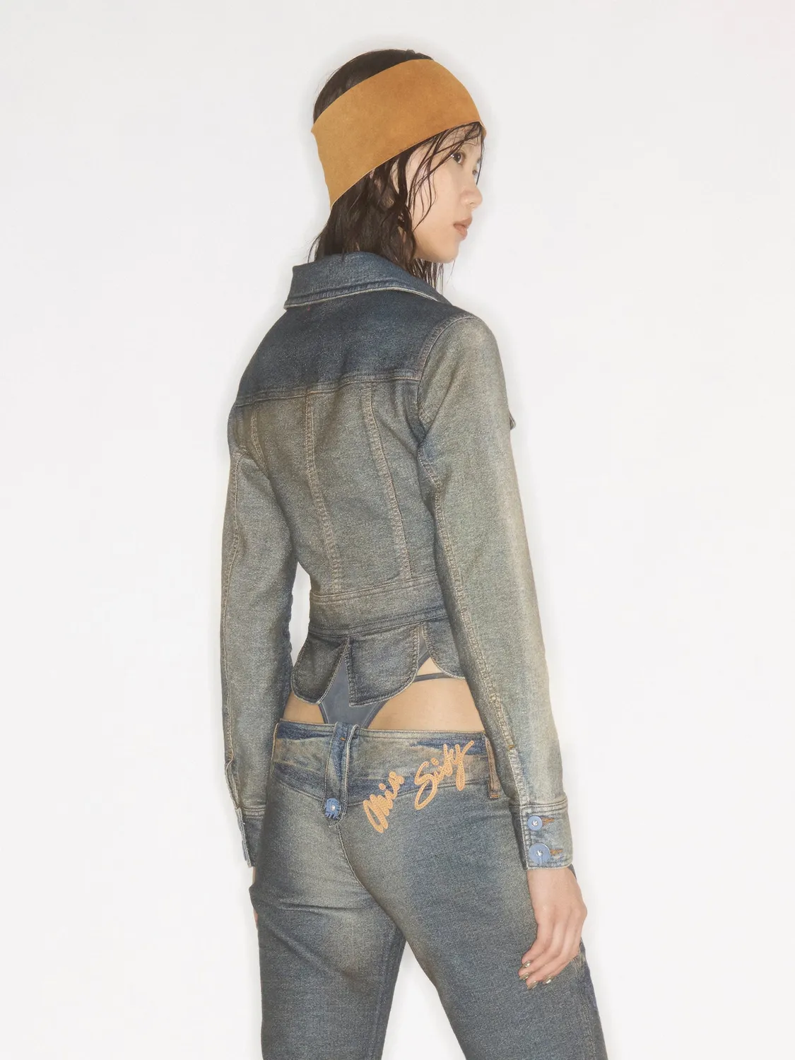 Miss Sixty Tie-Dye denimjakke petrol cropped