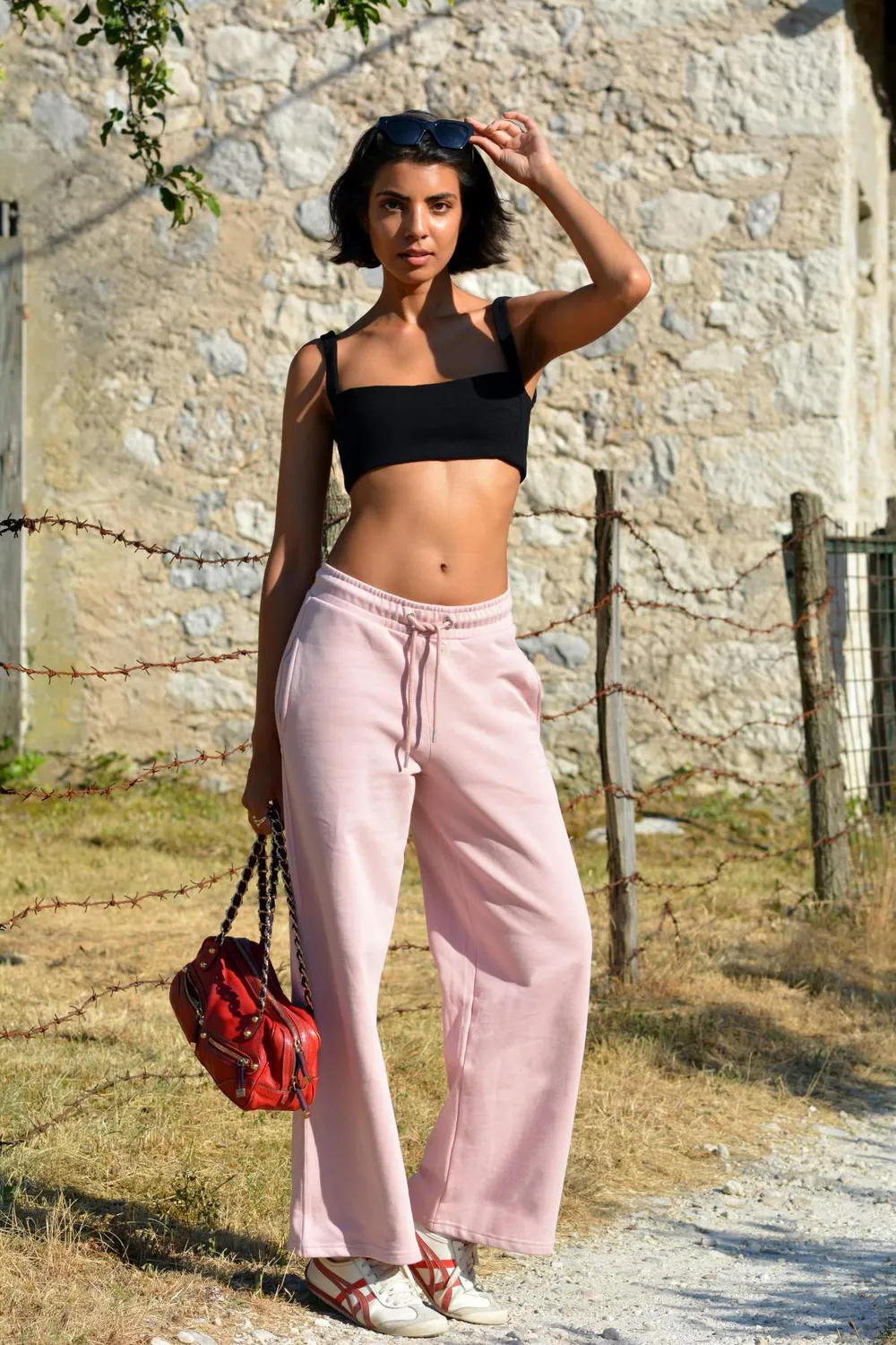 Organsk Wide-Leg sweatpants lyserød økologisk bomuld