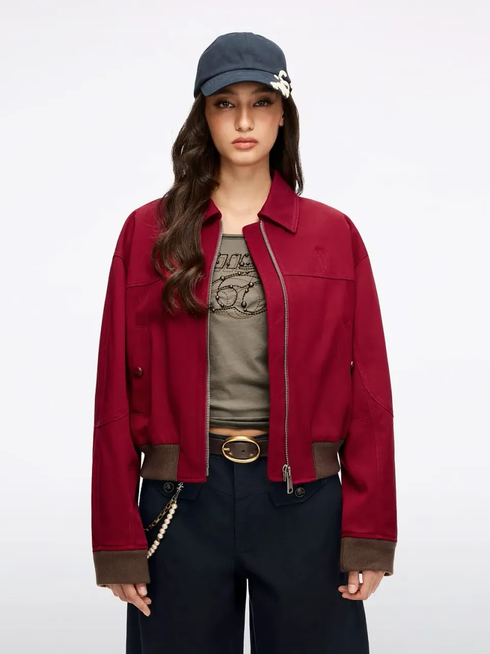 Miss Sixty Embroidered jakke dark red cropped sløjfe