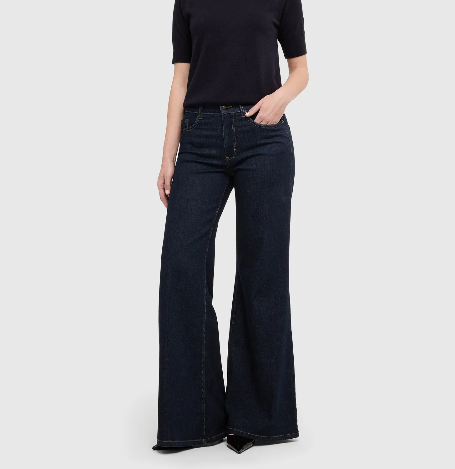 MAC Wide Flare jeans mørkeblå vintage stretch