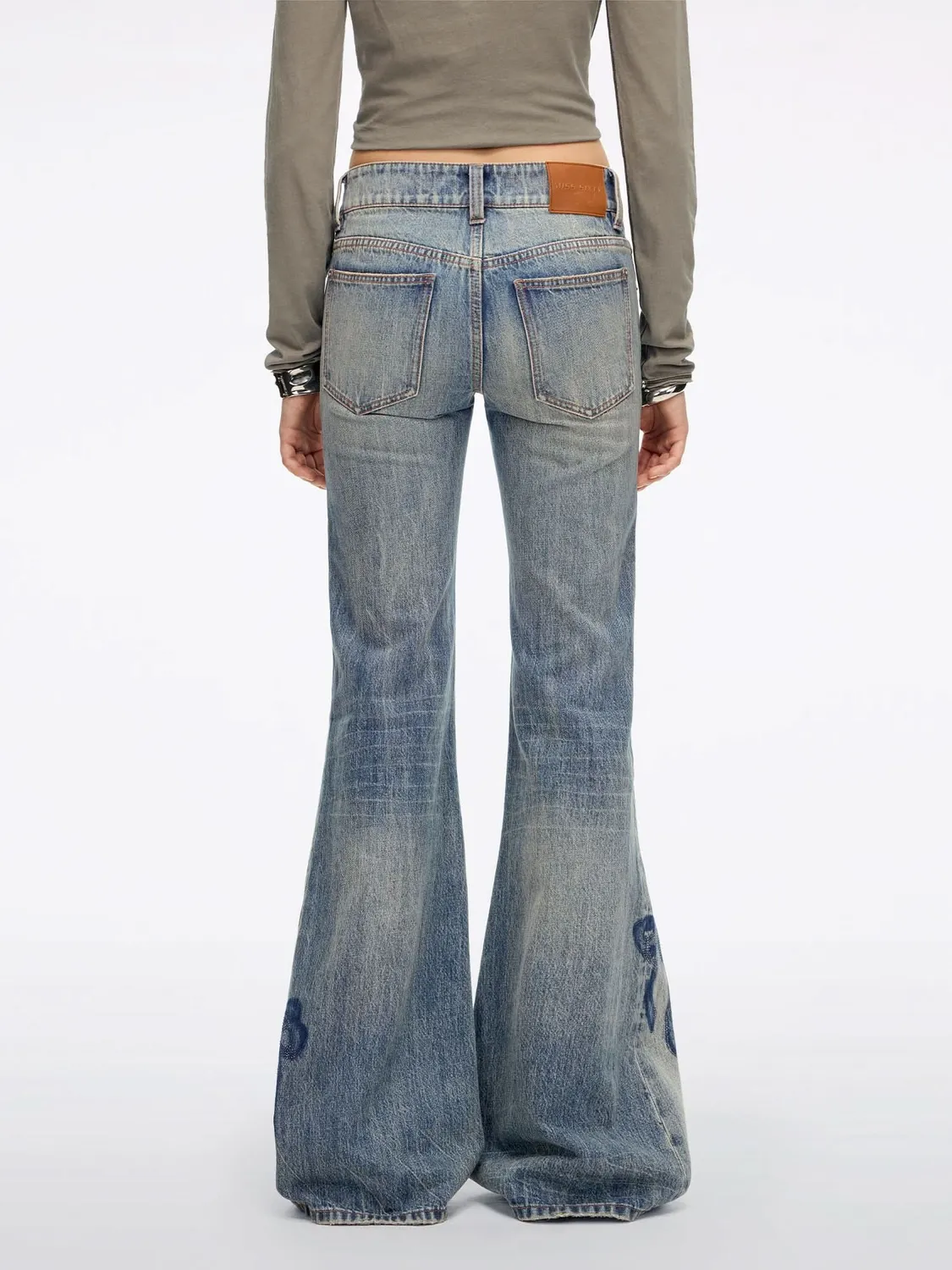 Miss Sixty flare jeans mellemblå med rhinsten