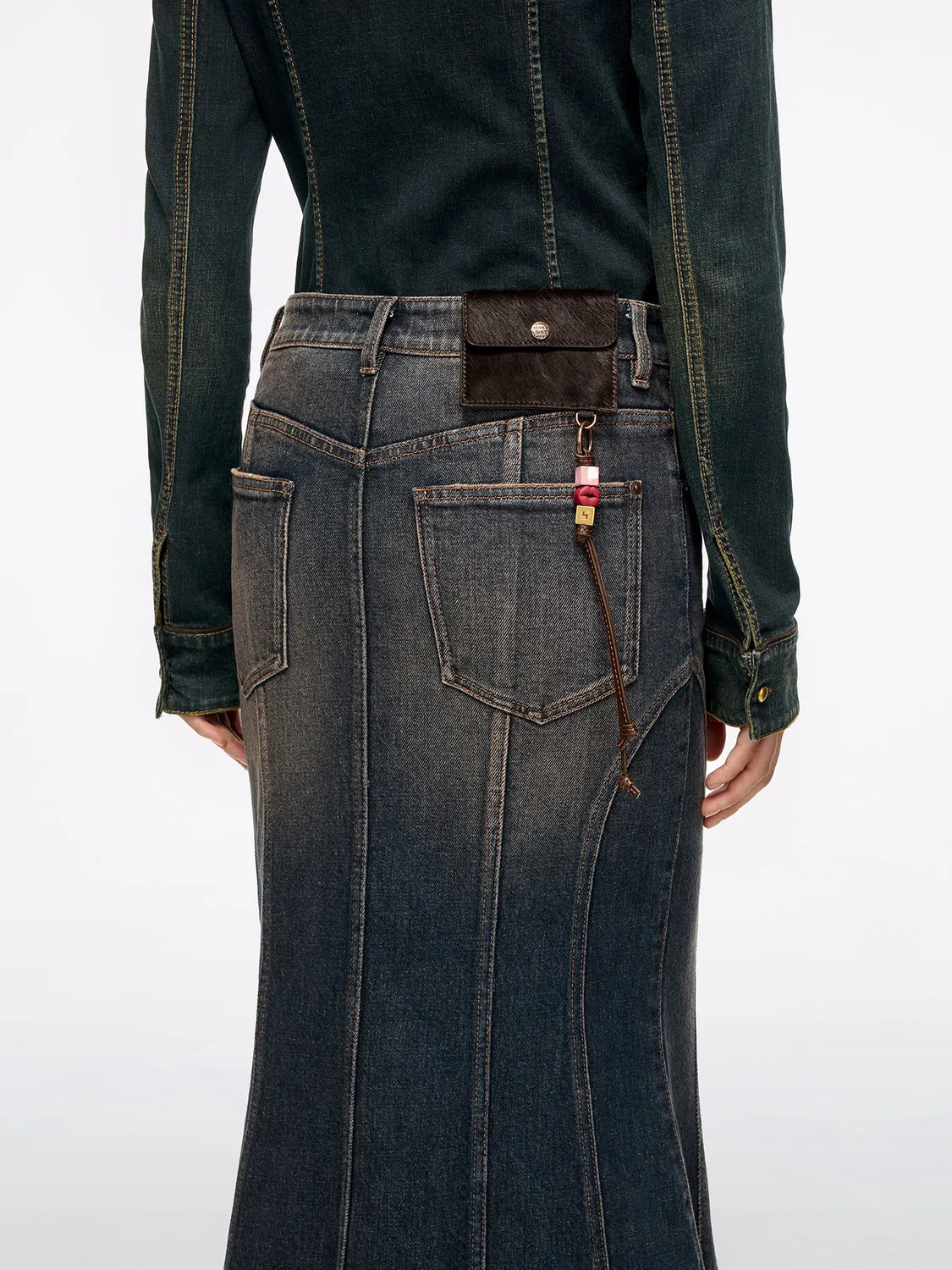 Miss Sixty Distressed Mermaid Denim Skirt medium blue
