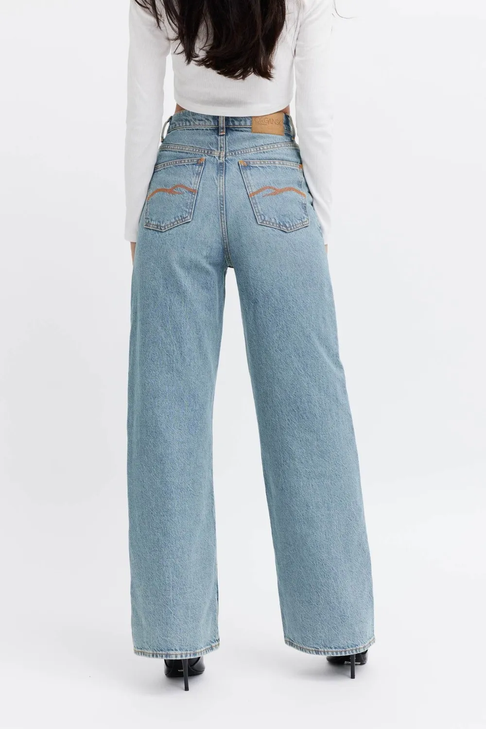Organsk Wave Ocean Blue bred jeans 100% økologisk