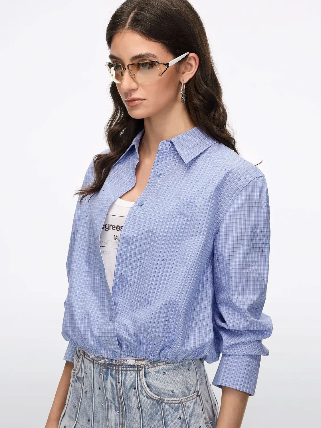 Miss Sixty Rhinestone Plaid Shirt skjorte blå