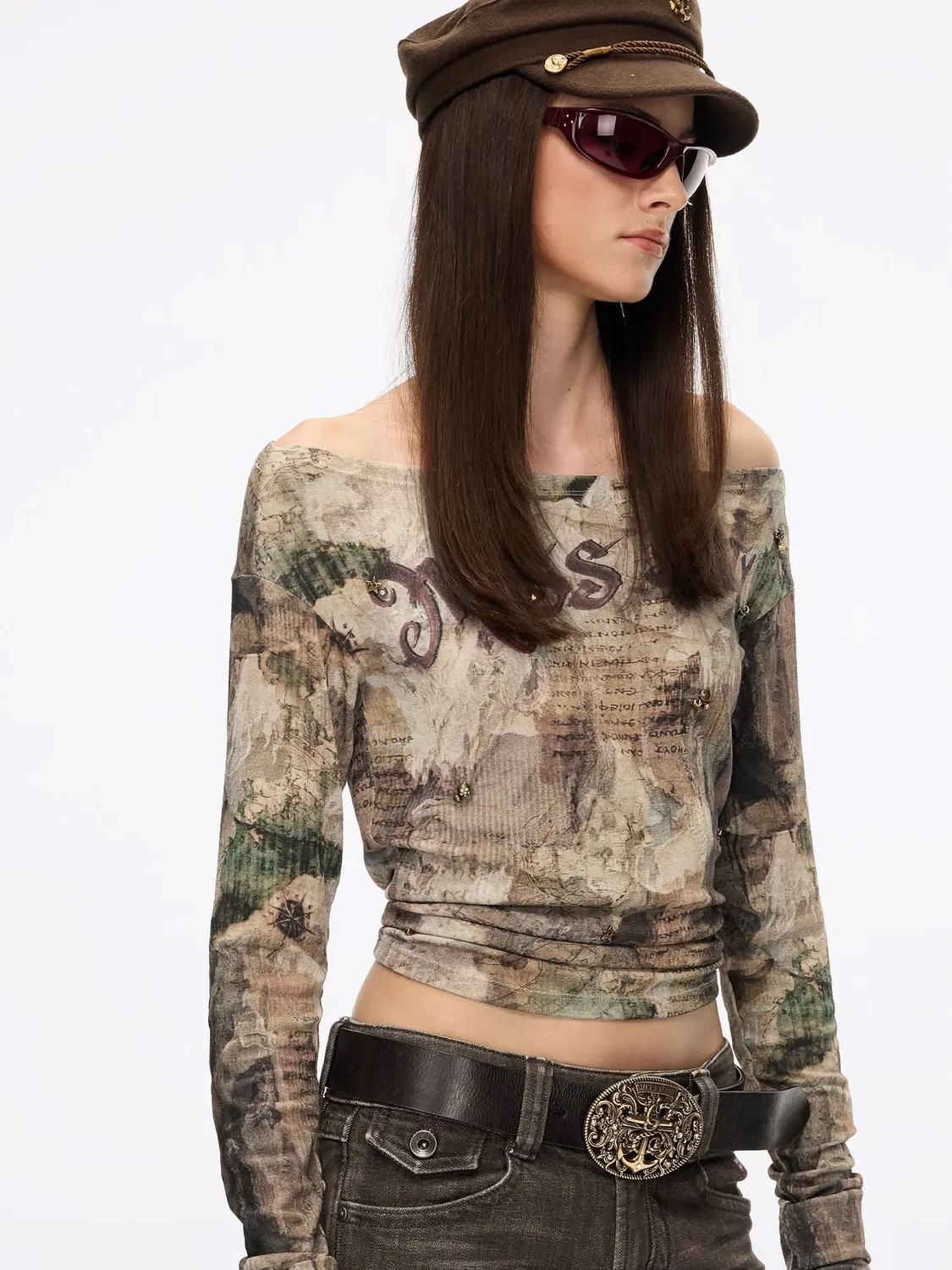 Miss Sixty Graphic langaermet t-shirt grey apricot kort