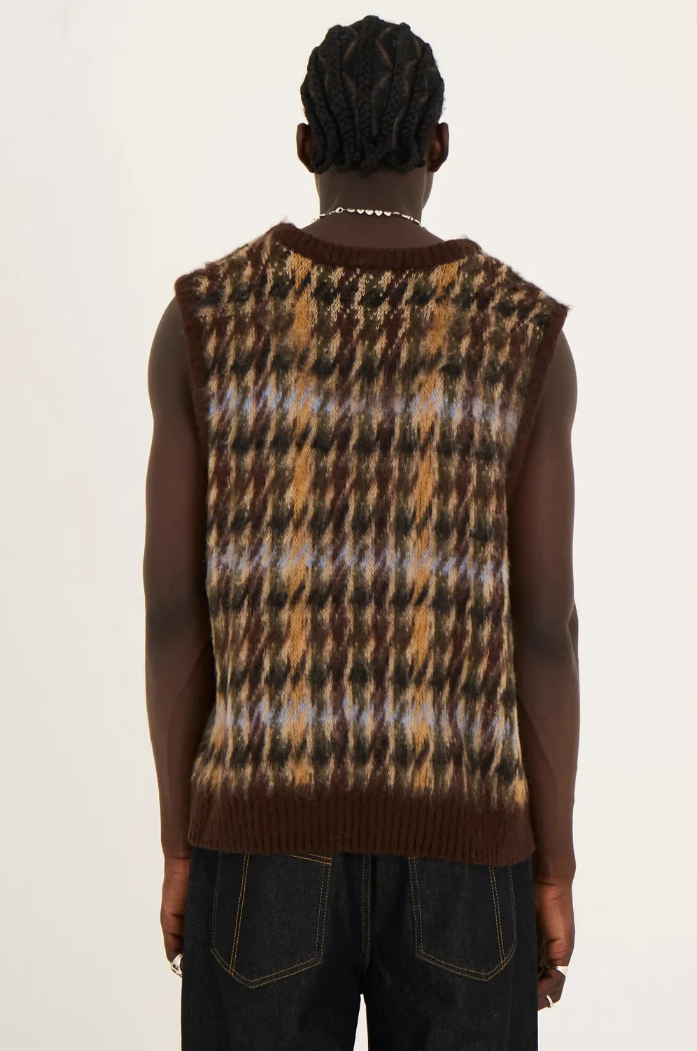 The Ragged Priest Cub Houndstooth strikvest brun oversize